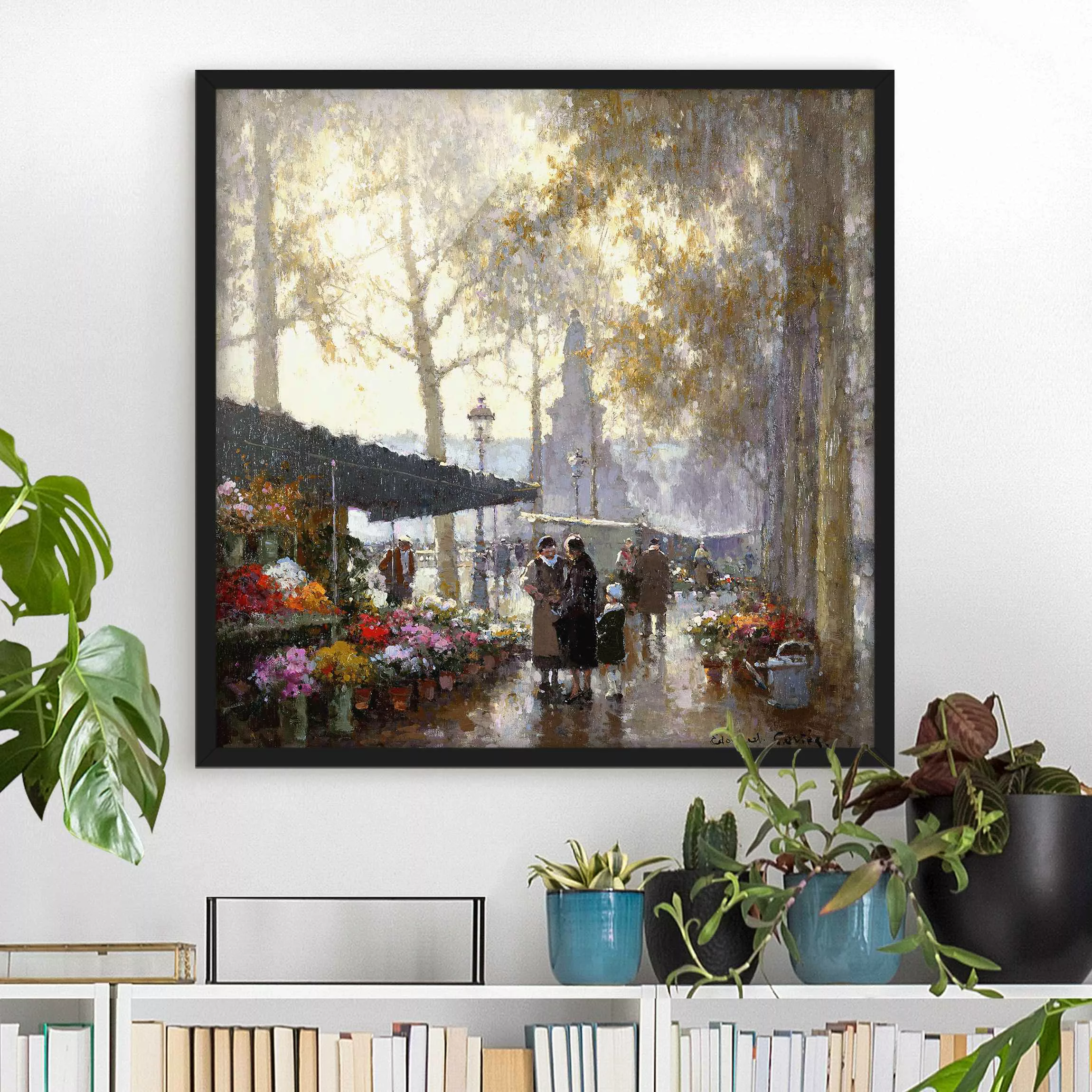 Bild mit Rahmen Kunstdruck - Quadrat Édouard Cortès - Der Blumenmarkt günstig online kaufen
