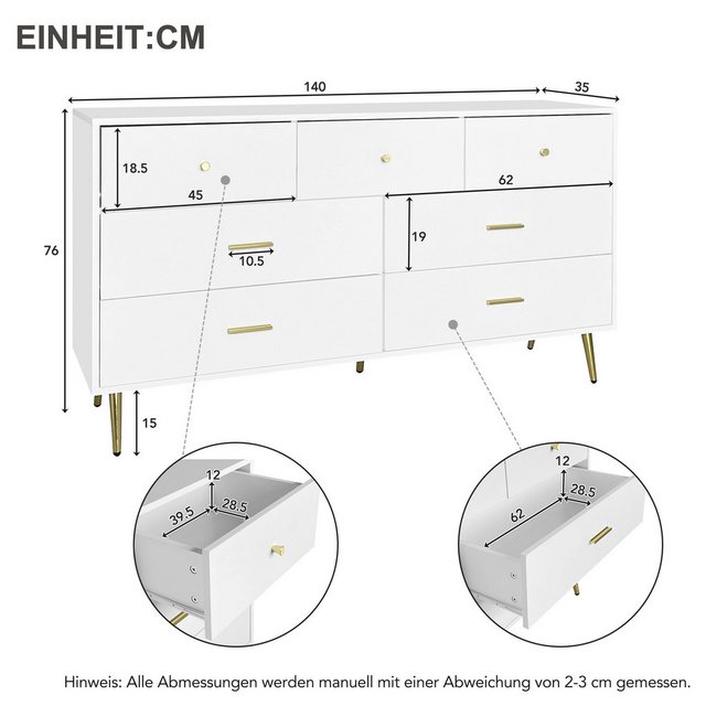 YNOFIT Auszugsunterschrank Kommode, Sideboard, Ständer, 7 Schubladen 140*35 günstig online kaufen