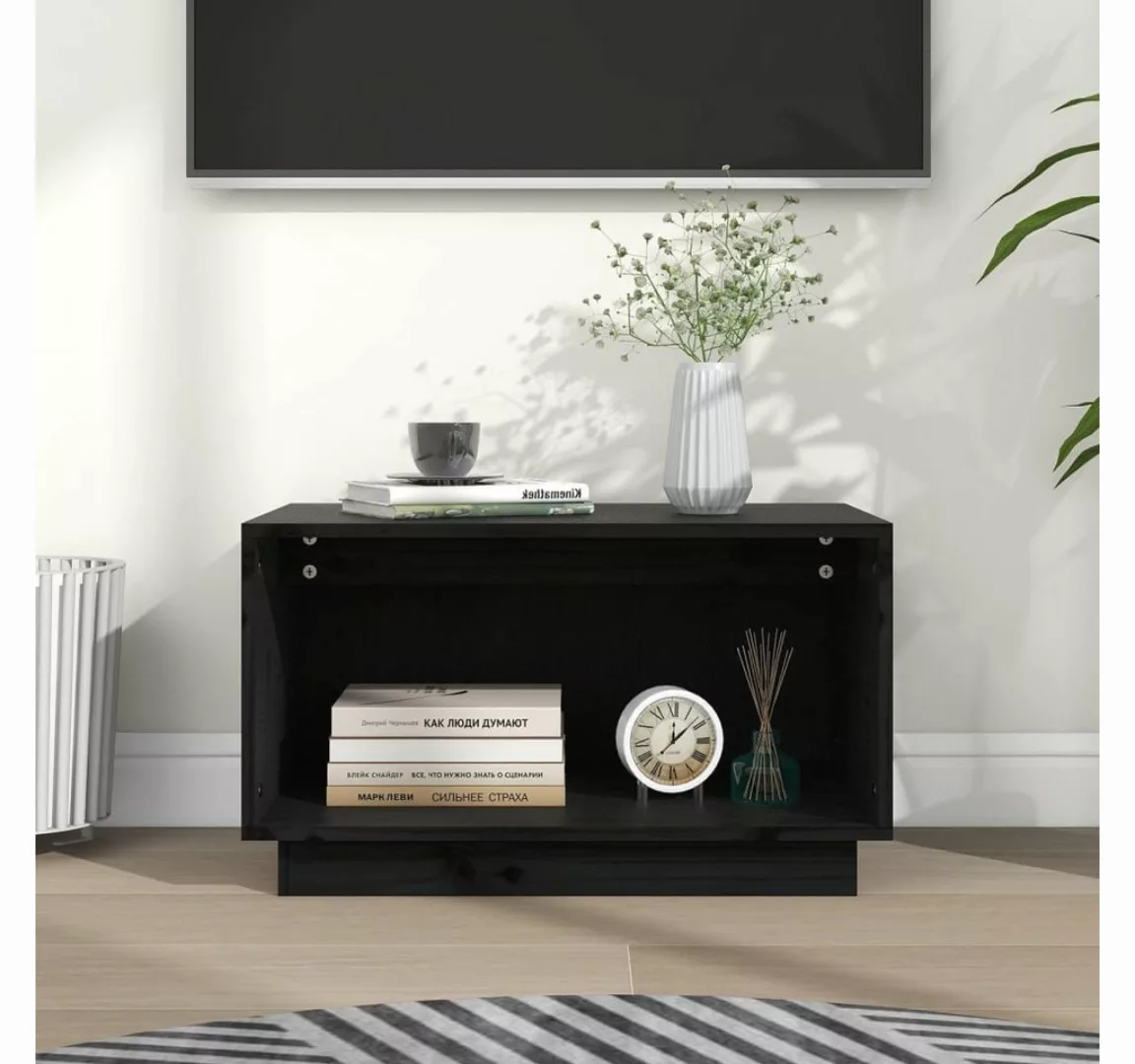 furnicato TV-Schrank Schwarz 60x35x35 cm Massivholz Kiefer günstig online kaufen