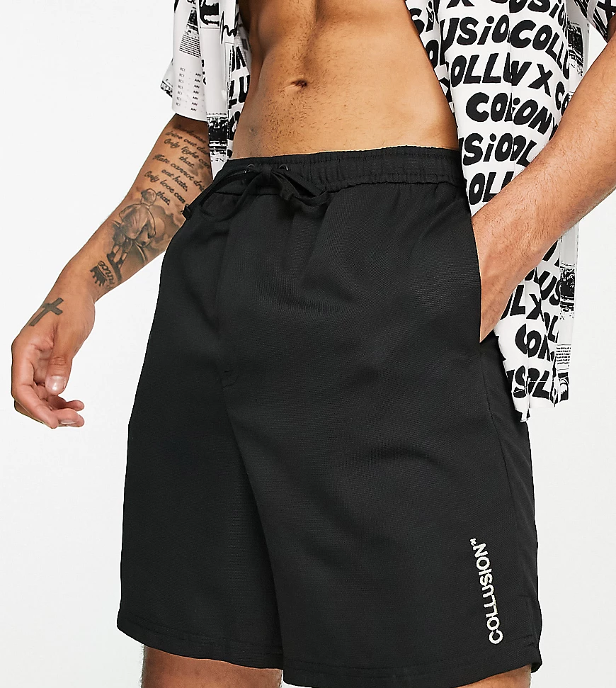 COLLUSION – Lang geschnittene Shorts mit Stickerei in Schwarz, Kombiteil günstig online kaufen
