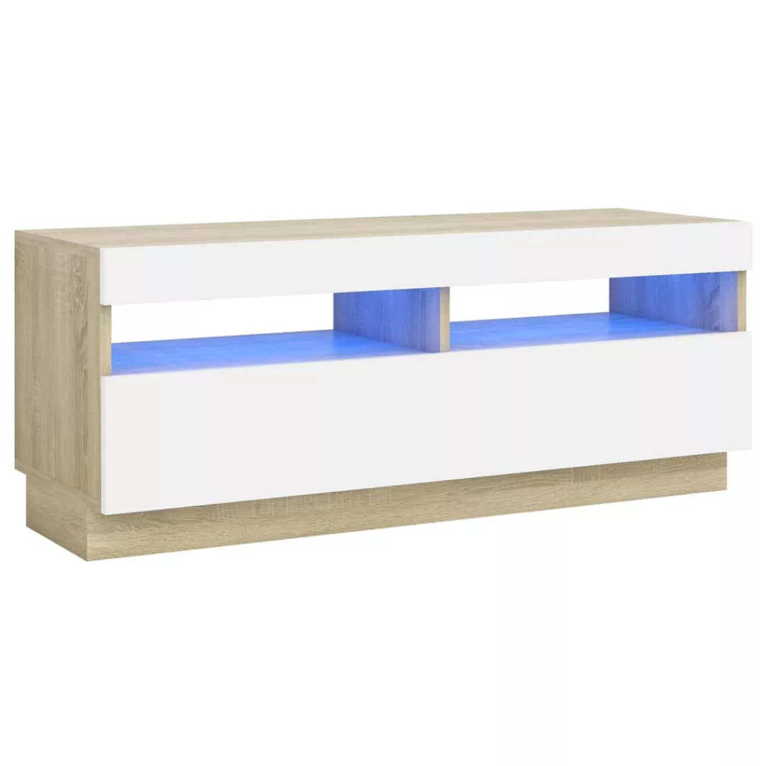Tv-schrank Mit Led-leuchten Weiß Sonoma-eiche 100x35x40 Cm günstig online kaufen