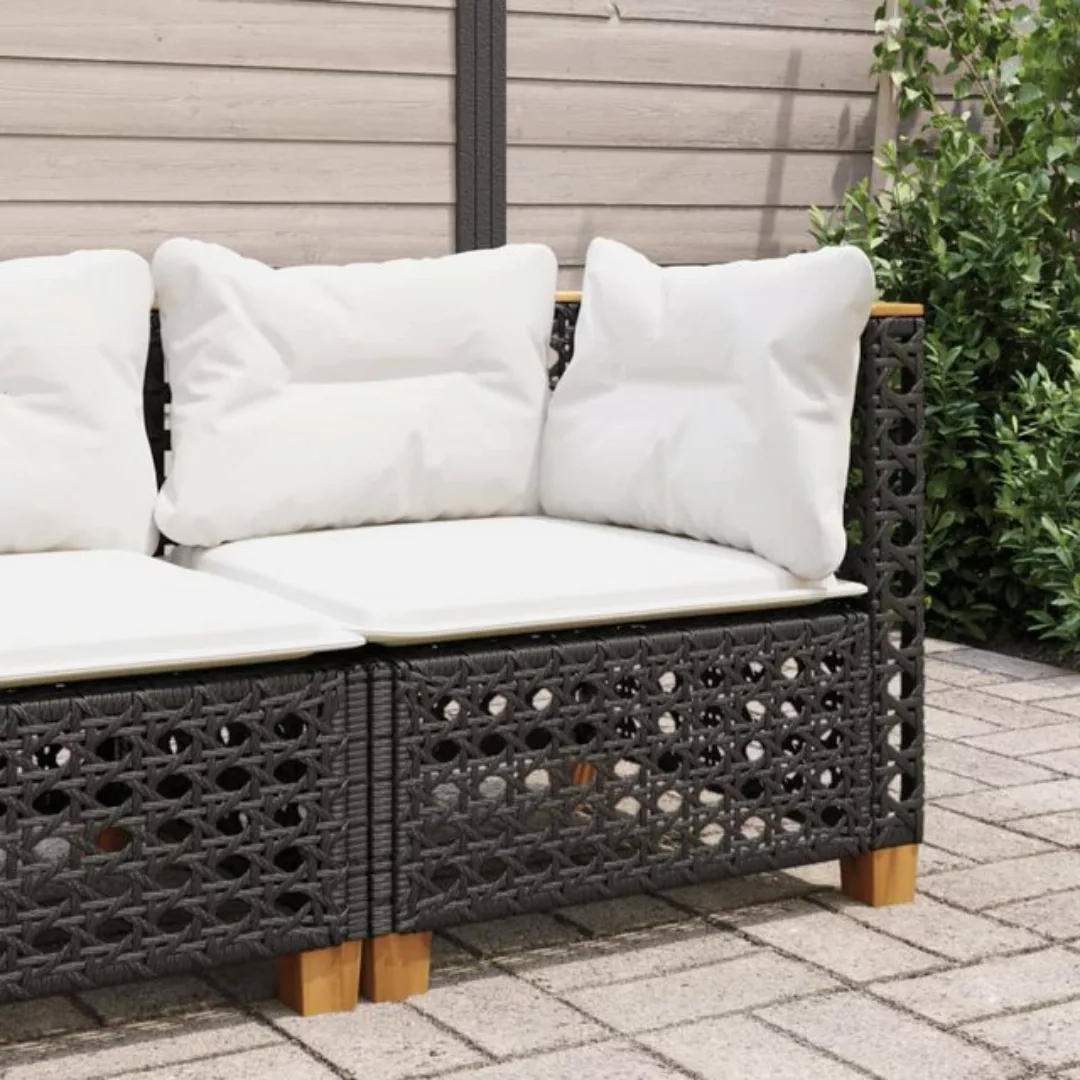 vidaXL Loungesofa Garten-Ecksofa mit Kissen Schwarz Poly Rattan, 1 Teile günstig online kaufen