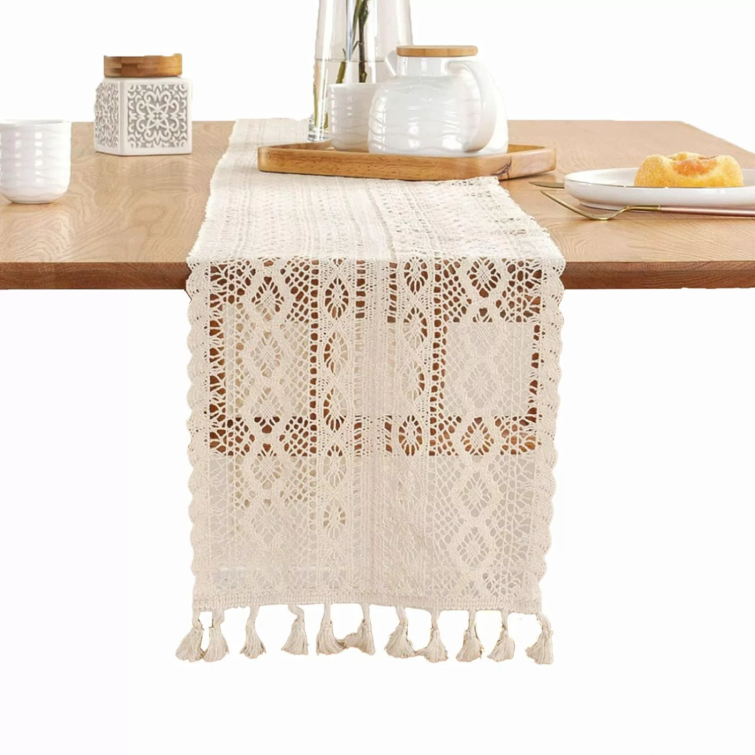 Kaket Tischläufer Boho Deko, Tischläufer Beige günstig online kaufen