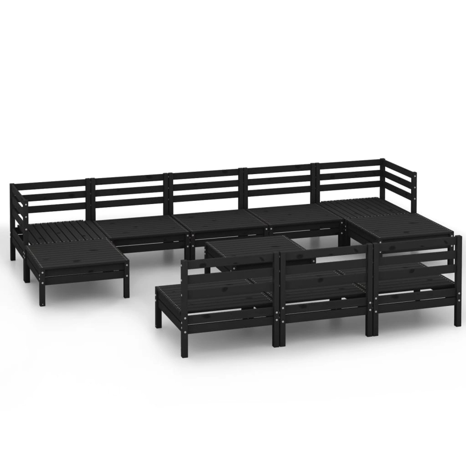 11-tlg. Garten-lounge-set Schwarz Massivholz Kiefer günstig online kaufen