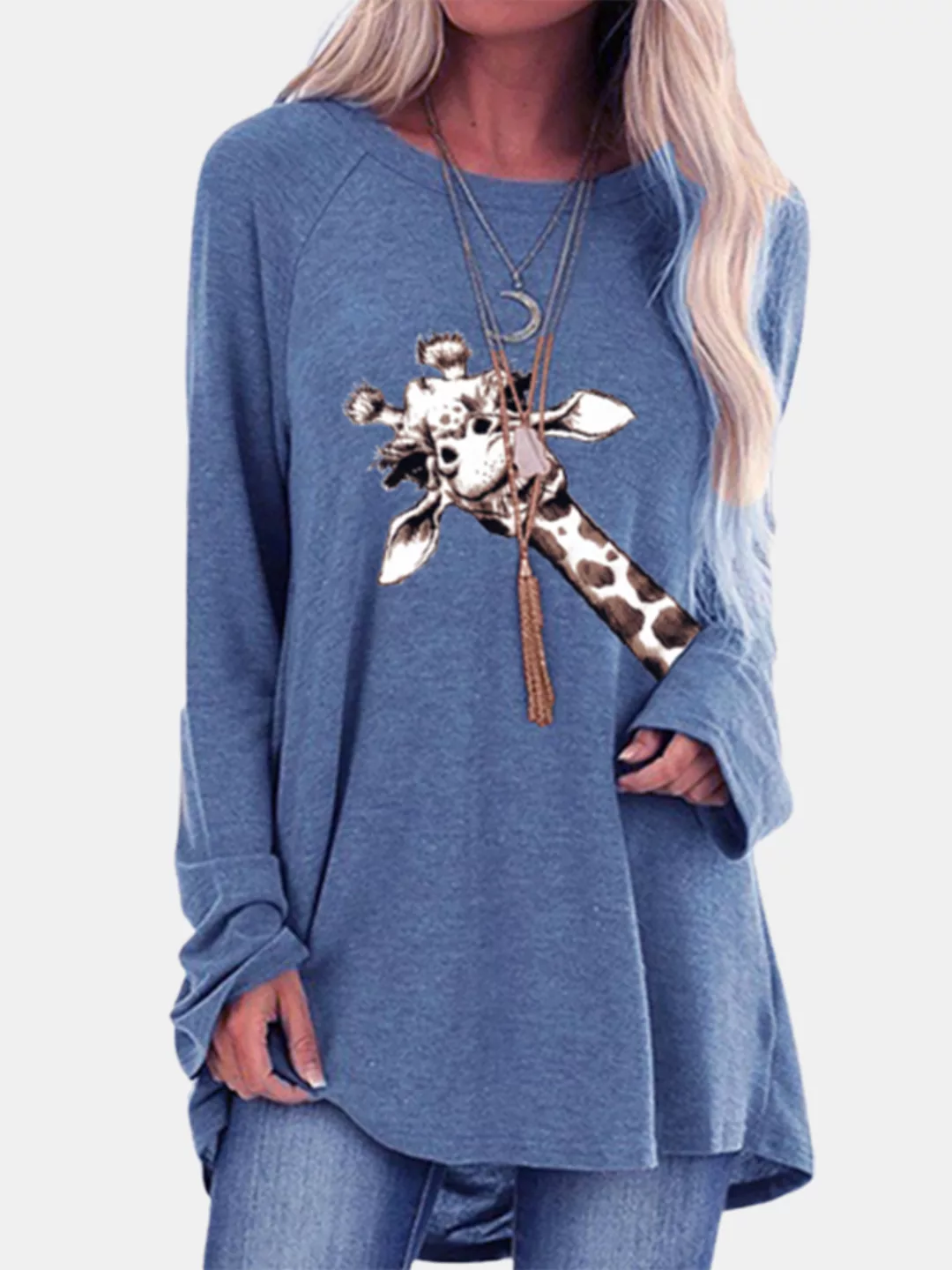 Cartoon Giraffe Print Langarm Casual Bluse für Damen günstig online kaufen