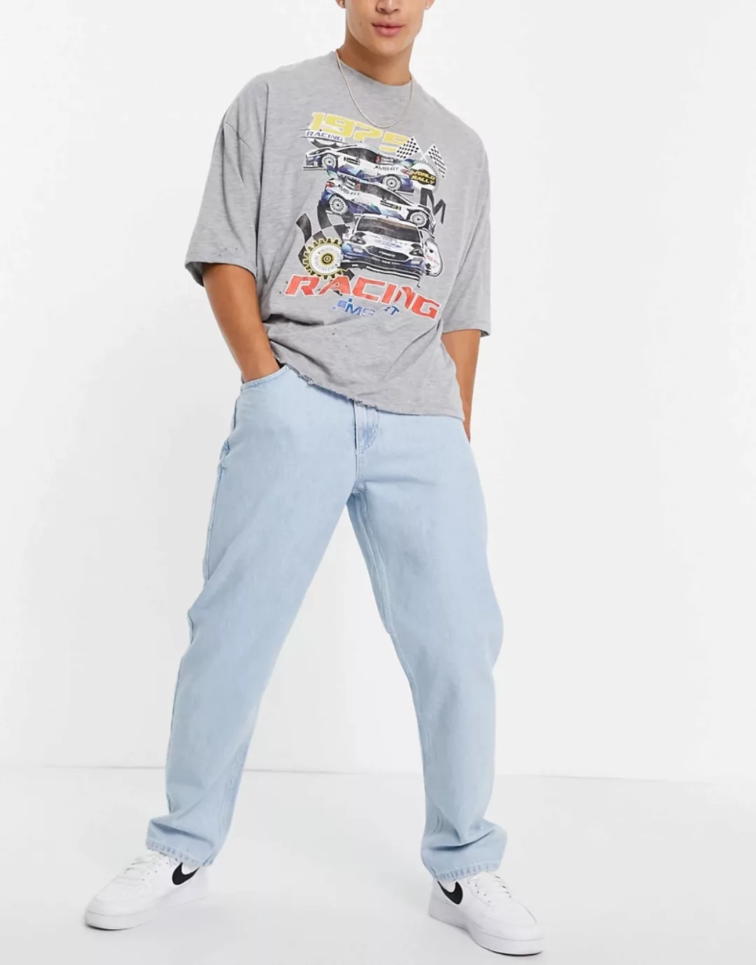 Pull&Bear – Jeans mit weitem Bein in Mittelblau günstig online kaufen