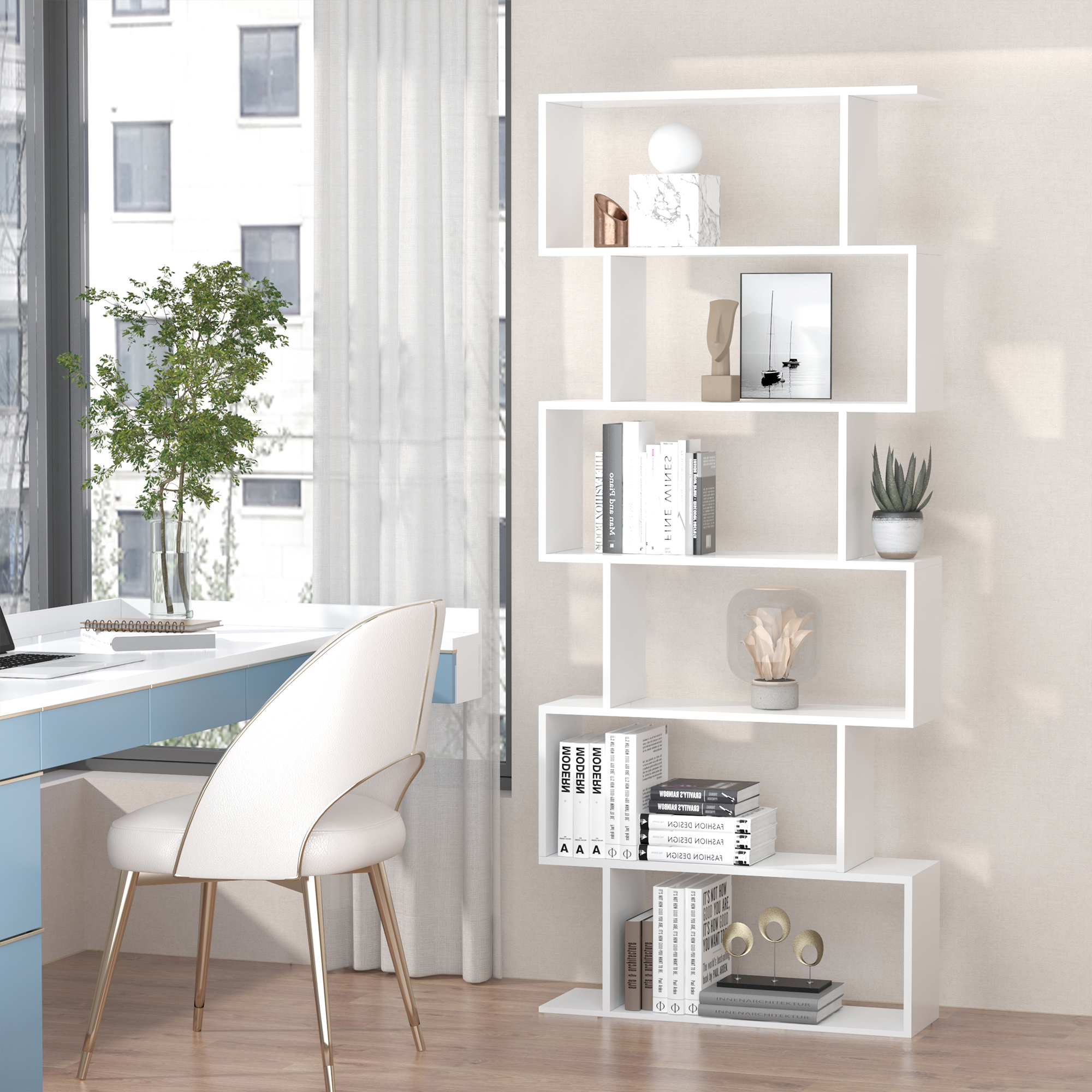 HOMCOM Bücherregal Wandregal Standregal Büroregal Raumteiler mit 6 Fächern günstig online kaufen
