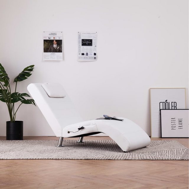 vidaXL Chaiselongue Massage-Chaiselongue mit Kissen Weiß Kunstleder, 1 Teil günstig online kaufen