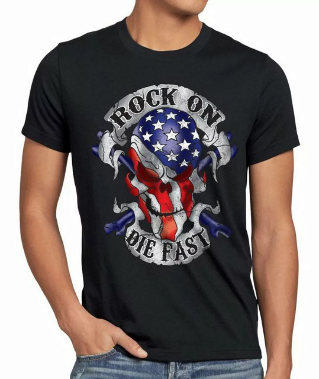 style3 T-Shirt USA Rocker Skull Totenkopf Flagge biker stars stripes amerik günstig online kaufen