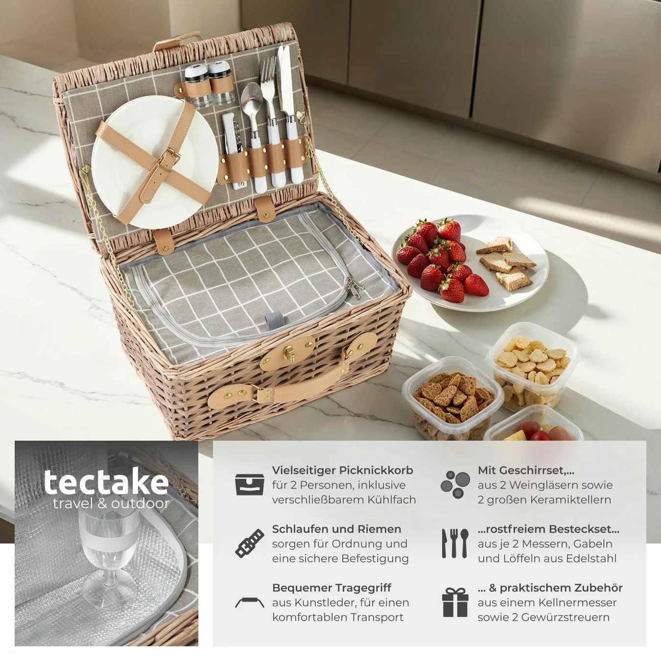 tectake Picknickkorb Langeoog (Komplettset, 10-teiliges Geschirrset, günstig online kaufen