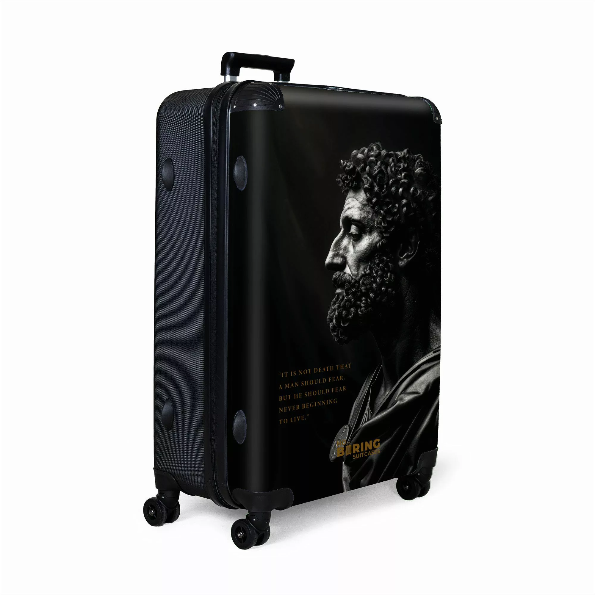 NoBoringSuitcases.com© Hartschalen-Trolley Schwarz mit Marcus Aurelius günstig online kaufen