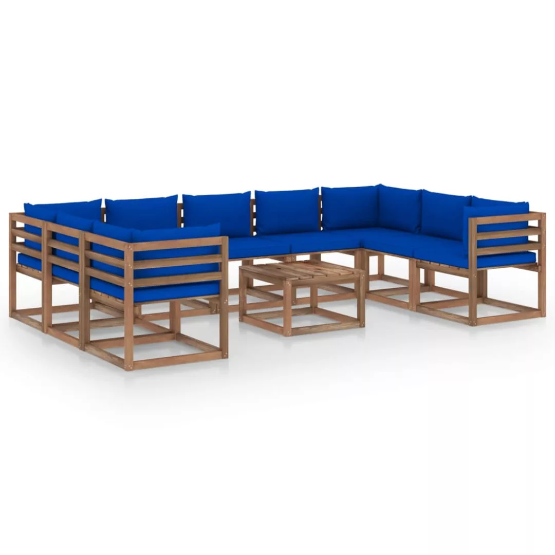 10-tlg. Garten-lounge-set Mit Blauen Kissen günstig online kaufen