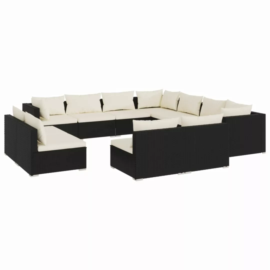 Vidaxl 11-tlg. Garten-lounge-set Mit Kissen Schwarz Poly Rattan günstig online kaufen