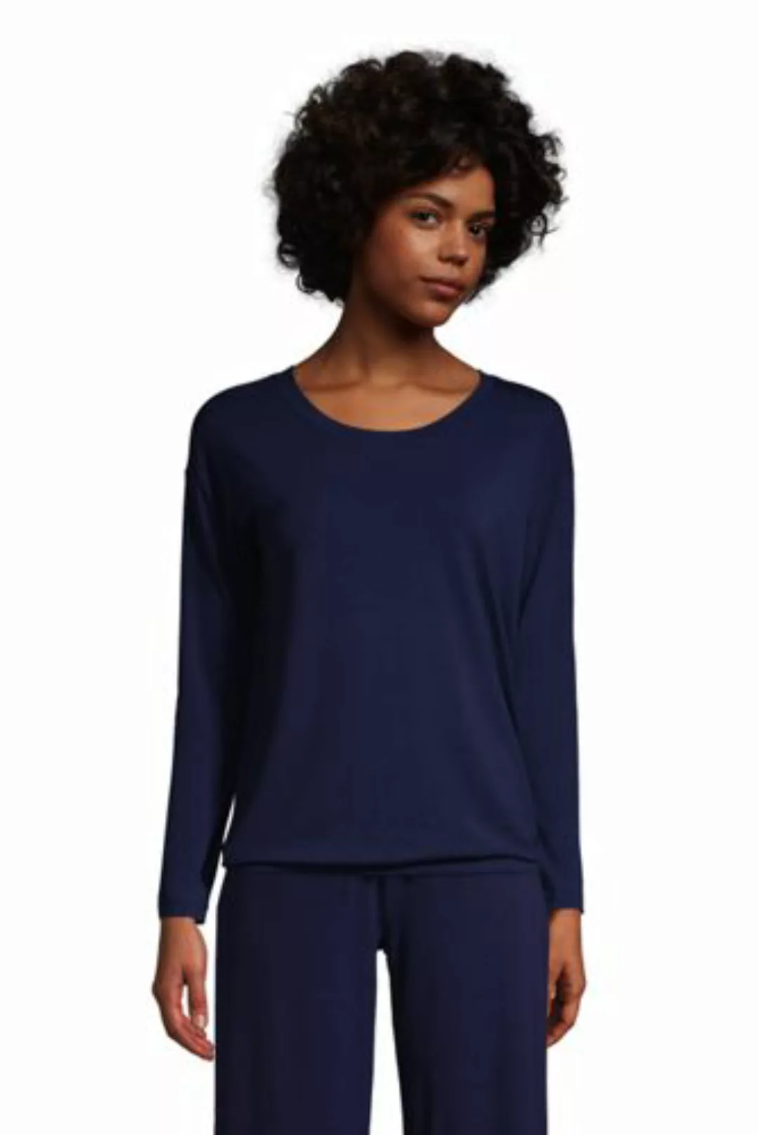 Langarm-Schlafshirt mit Rundhalsausschnitt, Damen, Größe: S Normal, Blau, V günstig online kaufen