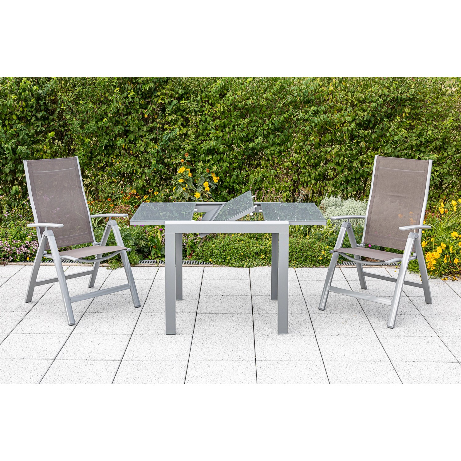 Merxx Carrara Set 3-tlg 2 Klappsessel Auszieh-Gartentisch 80 (120) x 90 cm günstig online kaufen