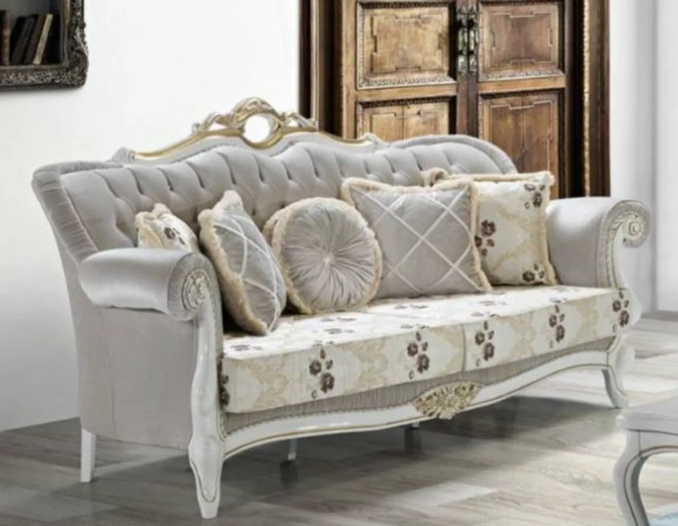 Casa Padrino Sofa Barock Wohnzimmer Sofa mit Glitzersteinen und Blumenmuste günstig online kaufen