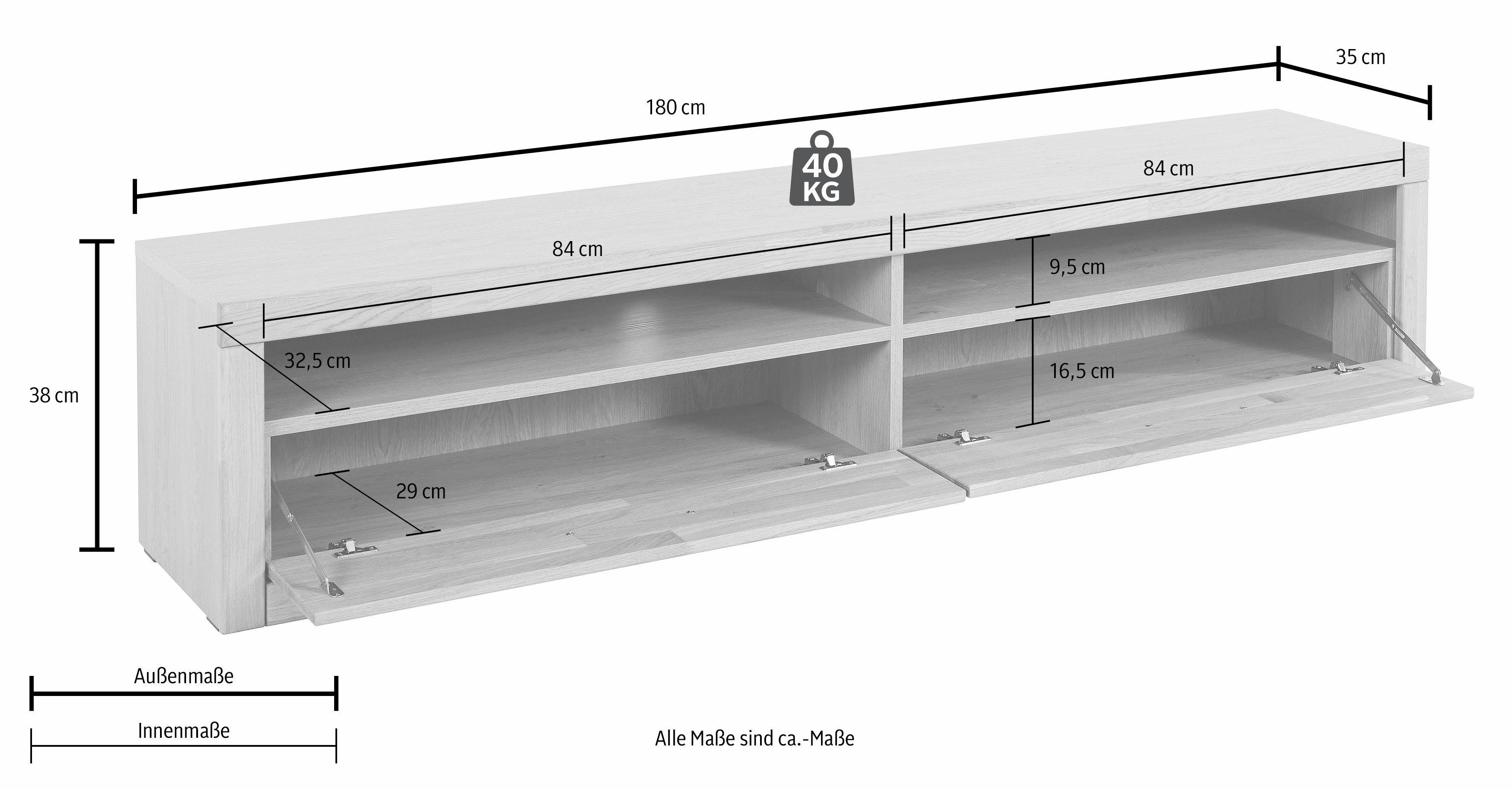 Home affaire Lowboard "Ribe,180cm breit, Fronten Massivholz,4 Fächer,Kabeld günstig online kaufen
