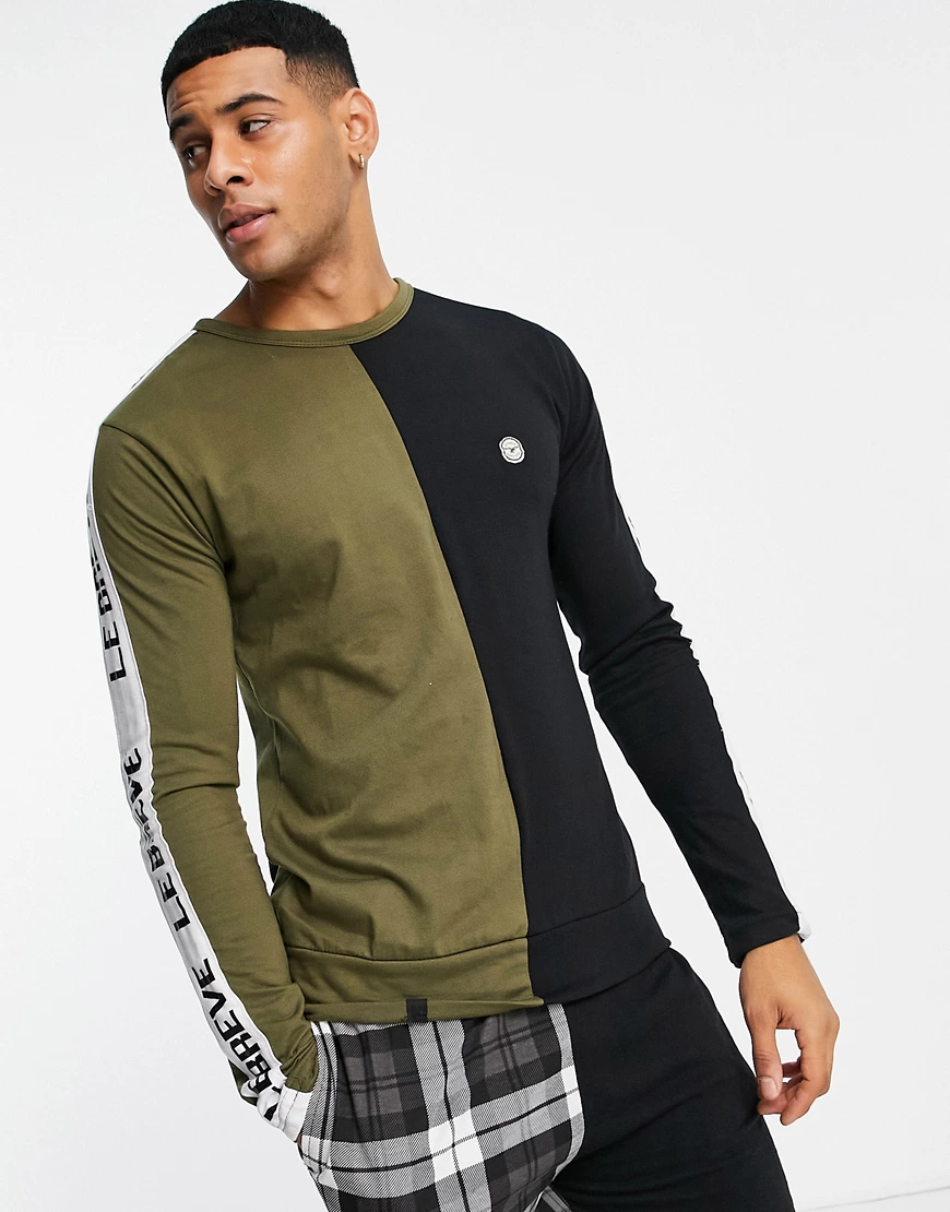 Le Breve – Joker – Lounge-Sweatshirt in Khaki und Schwarz, Kombiteil-Grün günstig online kaufen