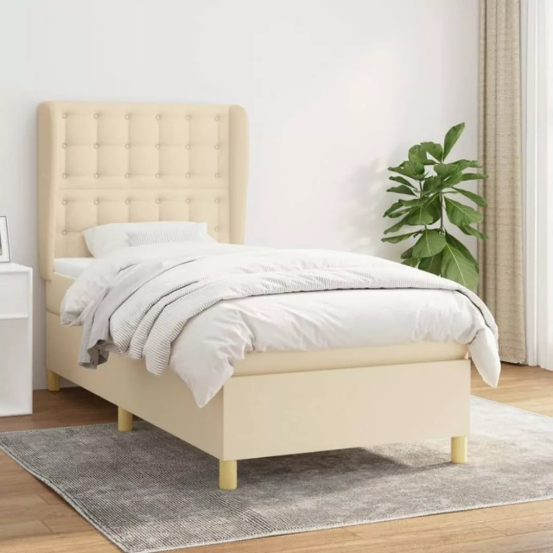 vidaXL Boxspringbett Boxspringbett mit Matratze Creme 90x200 cm Stoff Bett günstig online kaufen