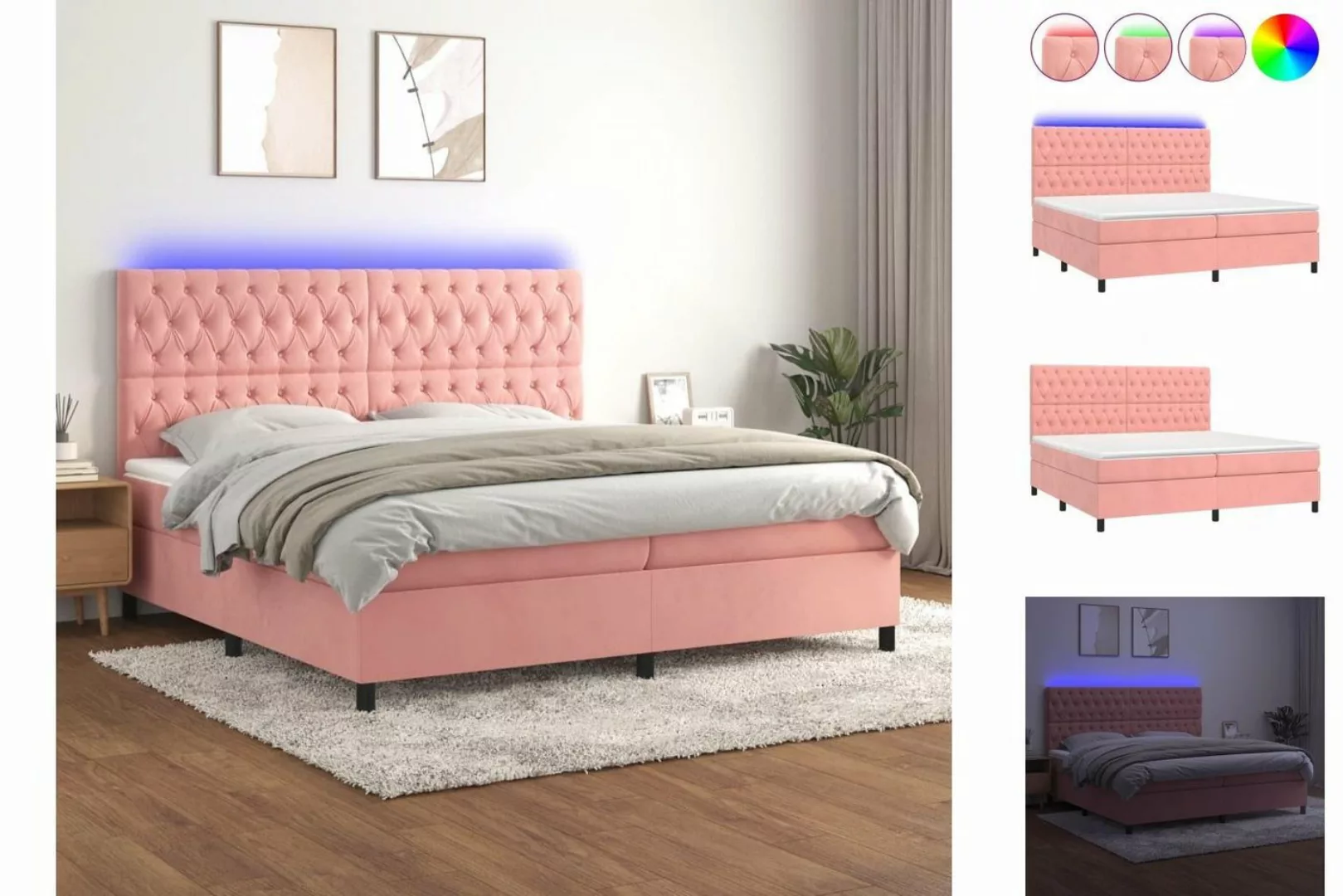 vidaXL Boxspringbett Boxspringbett mit Matratze LED Rosa 200x200 cm Samt Be günstig online kaufen