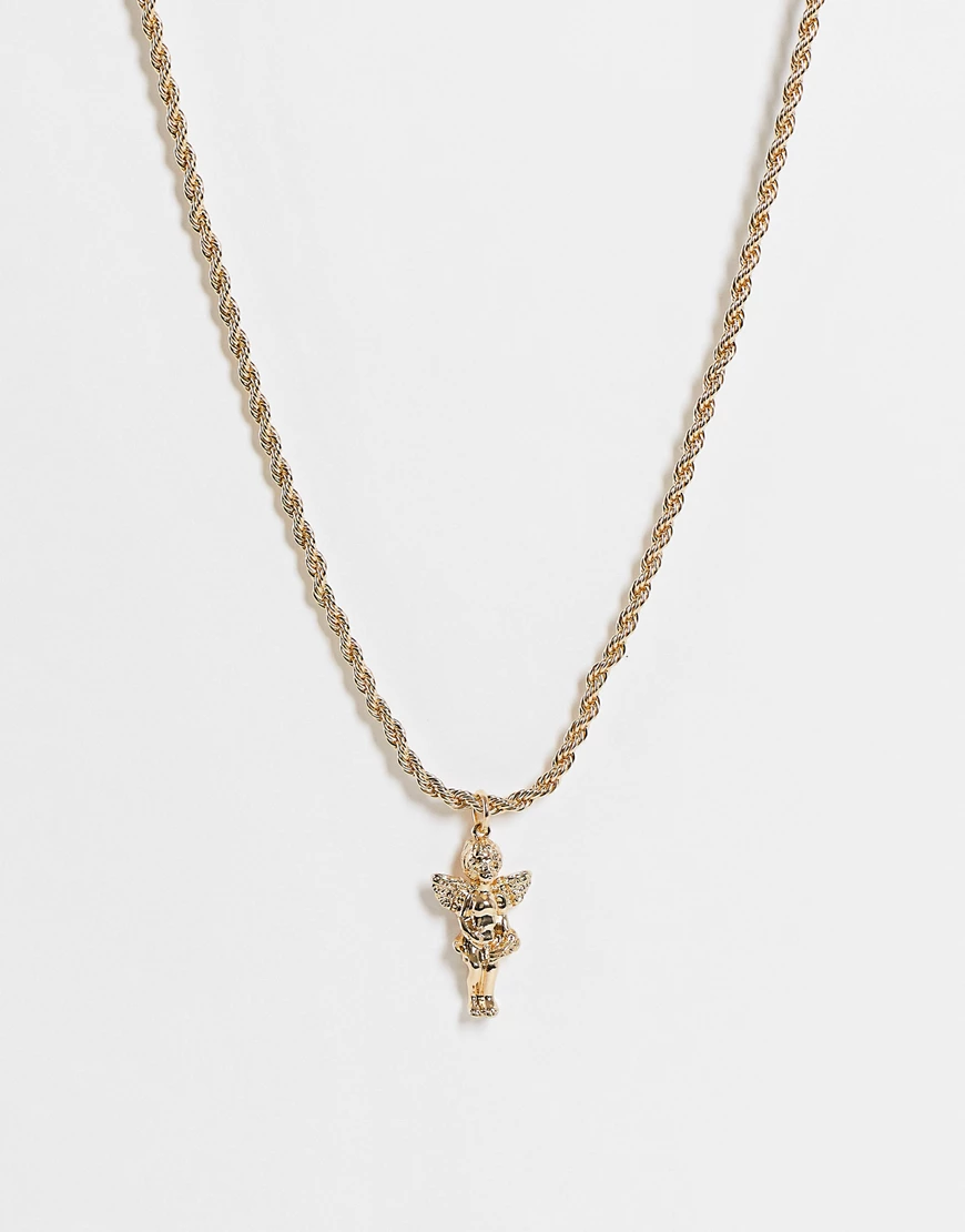 ASOS DESIGN – Halskette mit Amor-Anhänger und Seil-Kette in Gold-Goldfarben günstig online kaufen