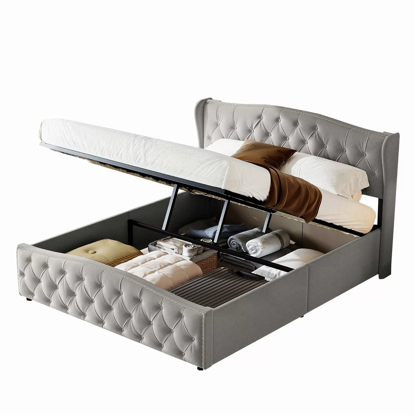FUROKOY Polsterbett Doppelbett Hydraulischer Stauraumbett (Packung, günstig online kaufen