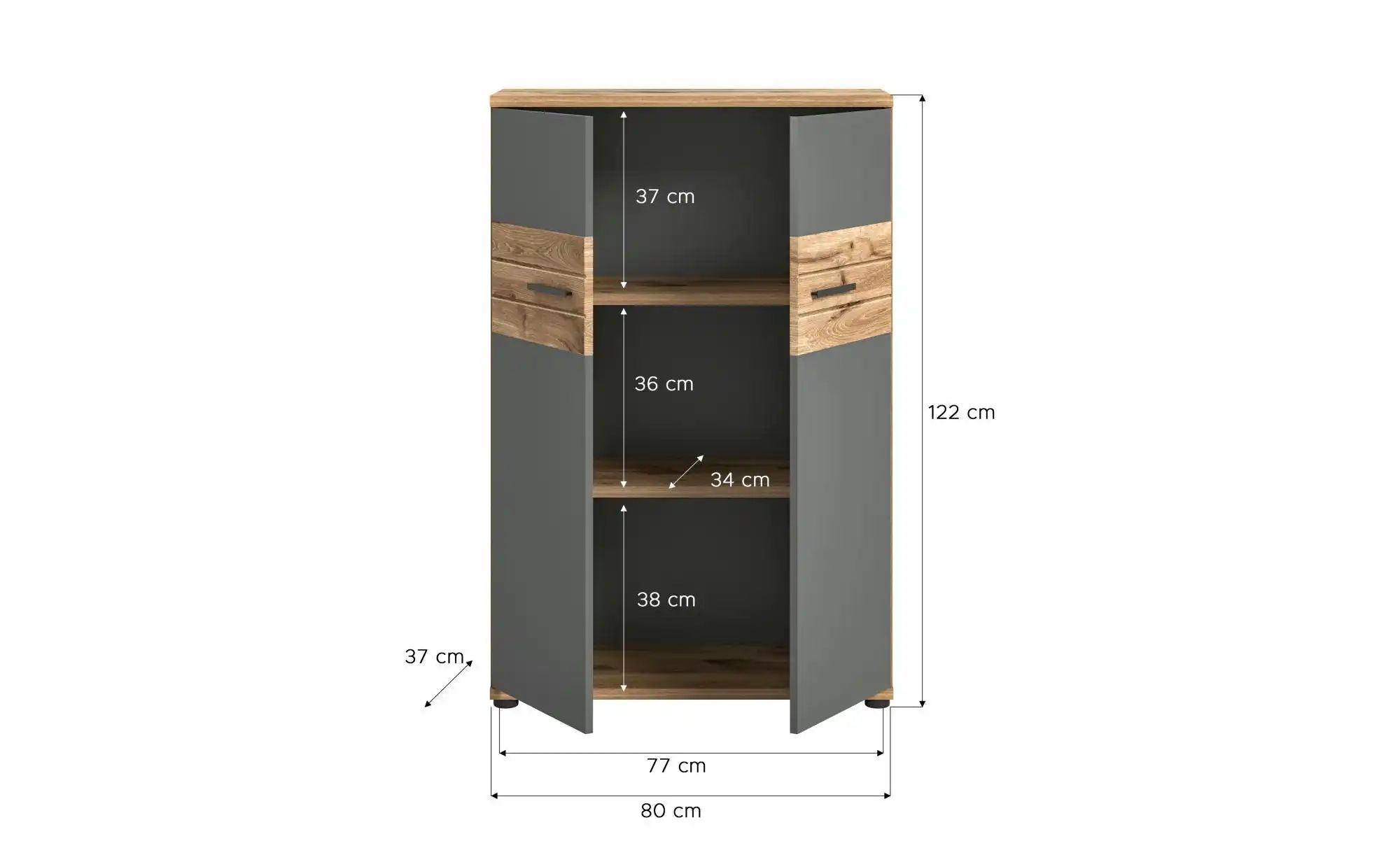 xonox.home Aktenschrank in Nox Oak / Basalt Grau - 80x122x37cm (BxHxT) günstig online kaufen