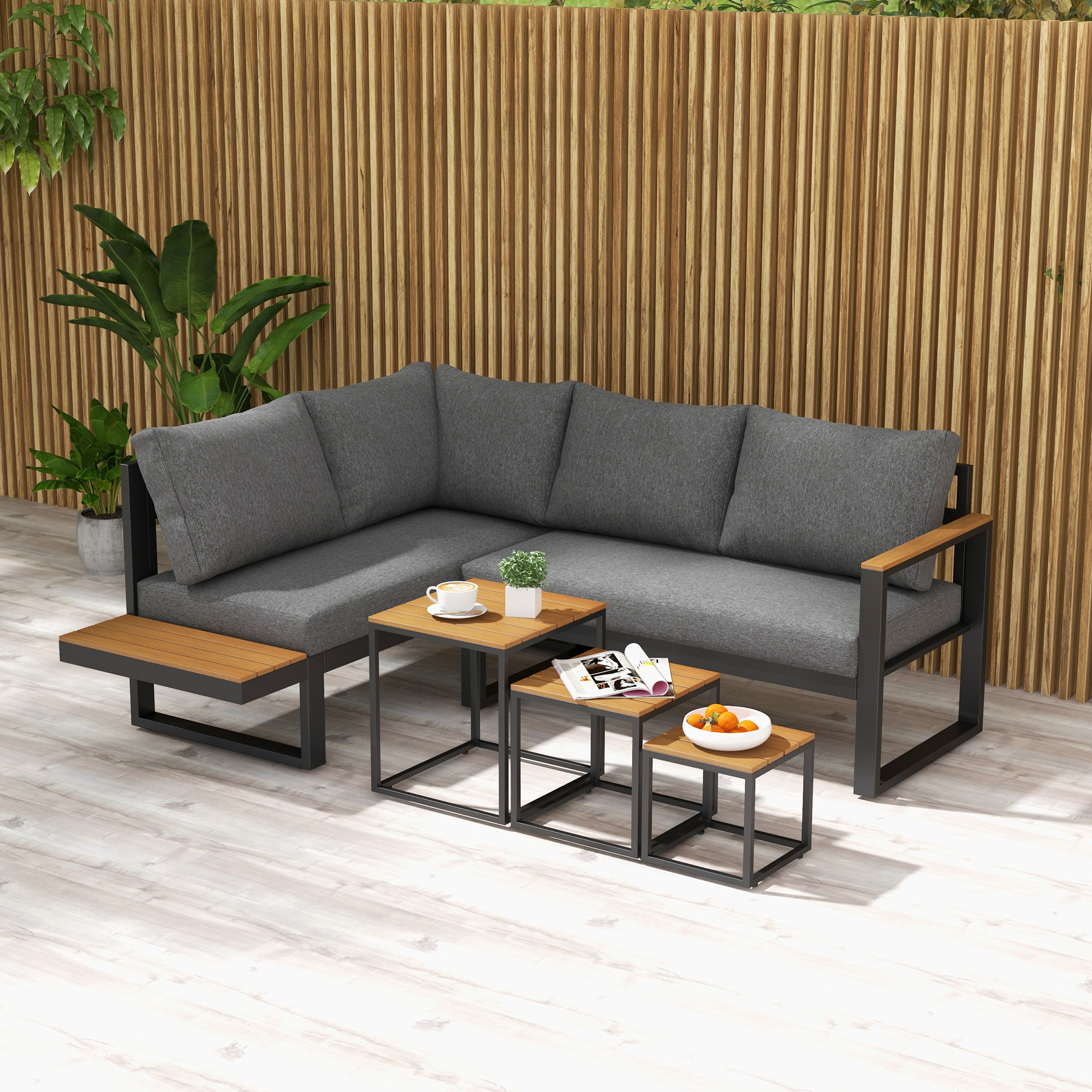 Outsunny 5-tlg Gartenmöbel Set Gartengarnitur mit Ecksofa & Doppelsofa Couc günstig online kaufen