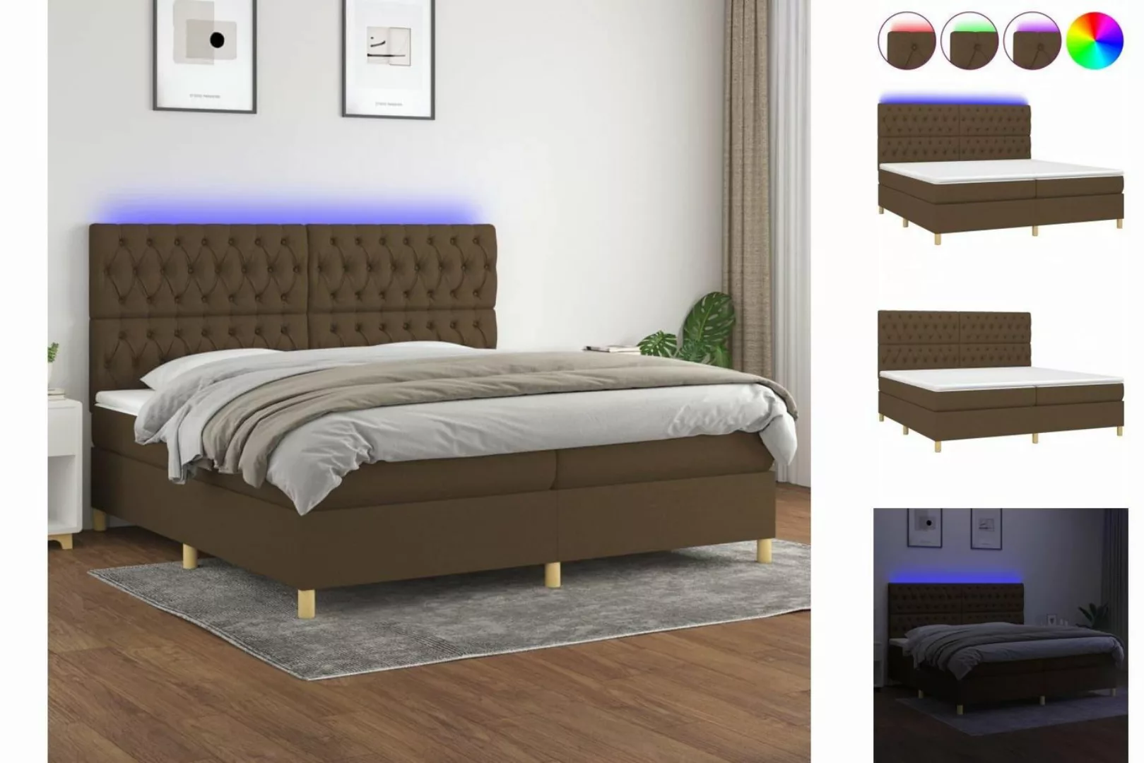 vidaXL Boxspringbett (200 x 200 cm, Knopfheftung Schräg, Braun), mit LED günstig online kaufen