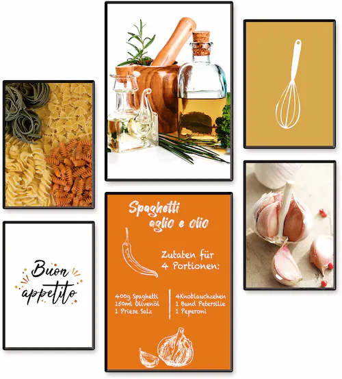 Artland Poster »Spagetti Pasta Rezept«, Speisen, (Set, 6 St.), 6er Set, 2xD günstig online kaufen