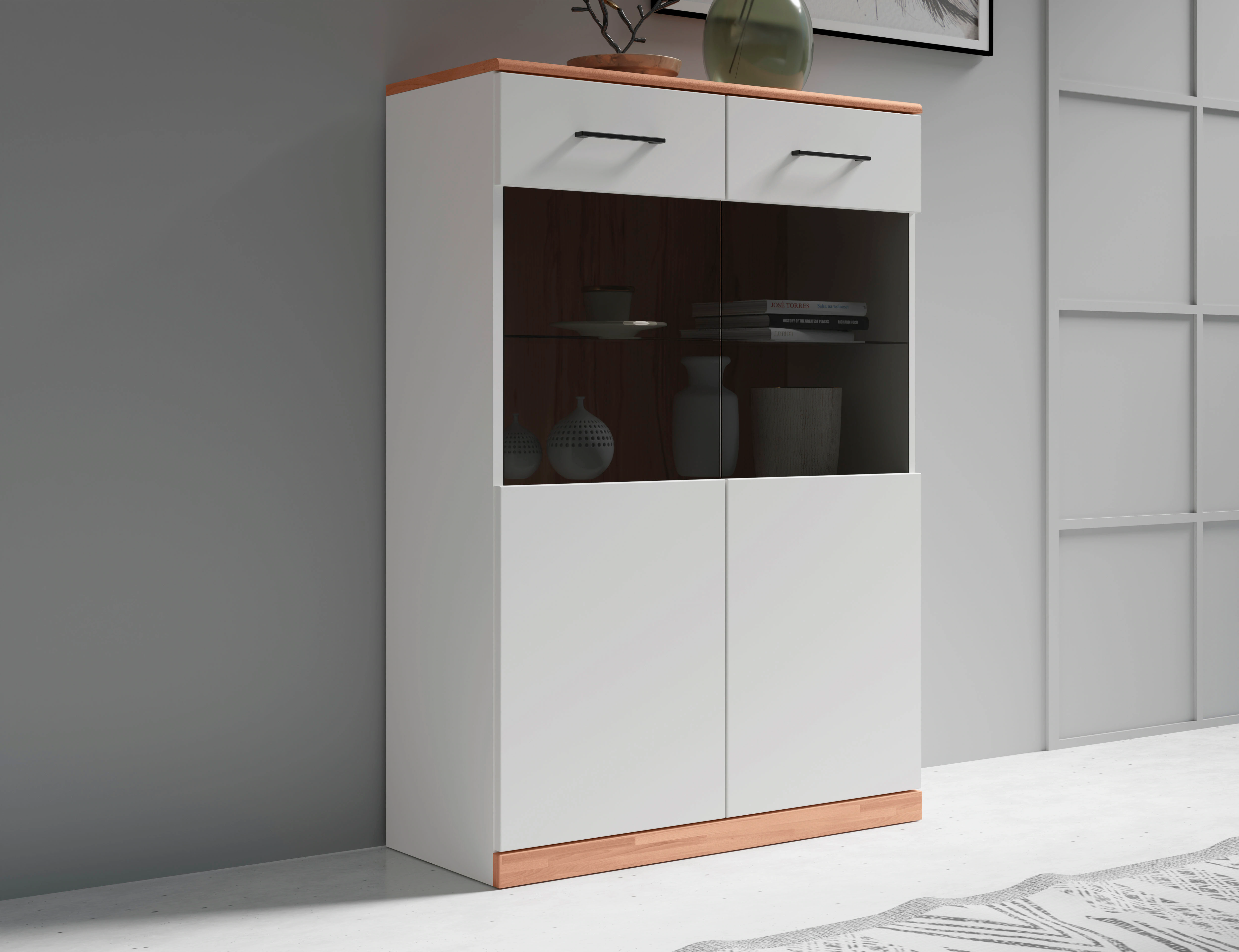 Home affaire Stauraumvitrine "Ribe,125cm hoch, 87cm breit,4 breite Fächer", günstig online kaufen