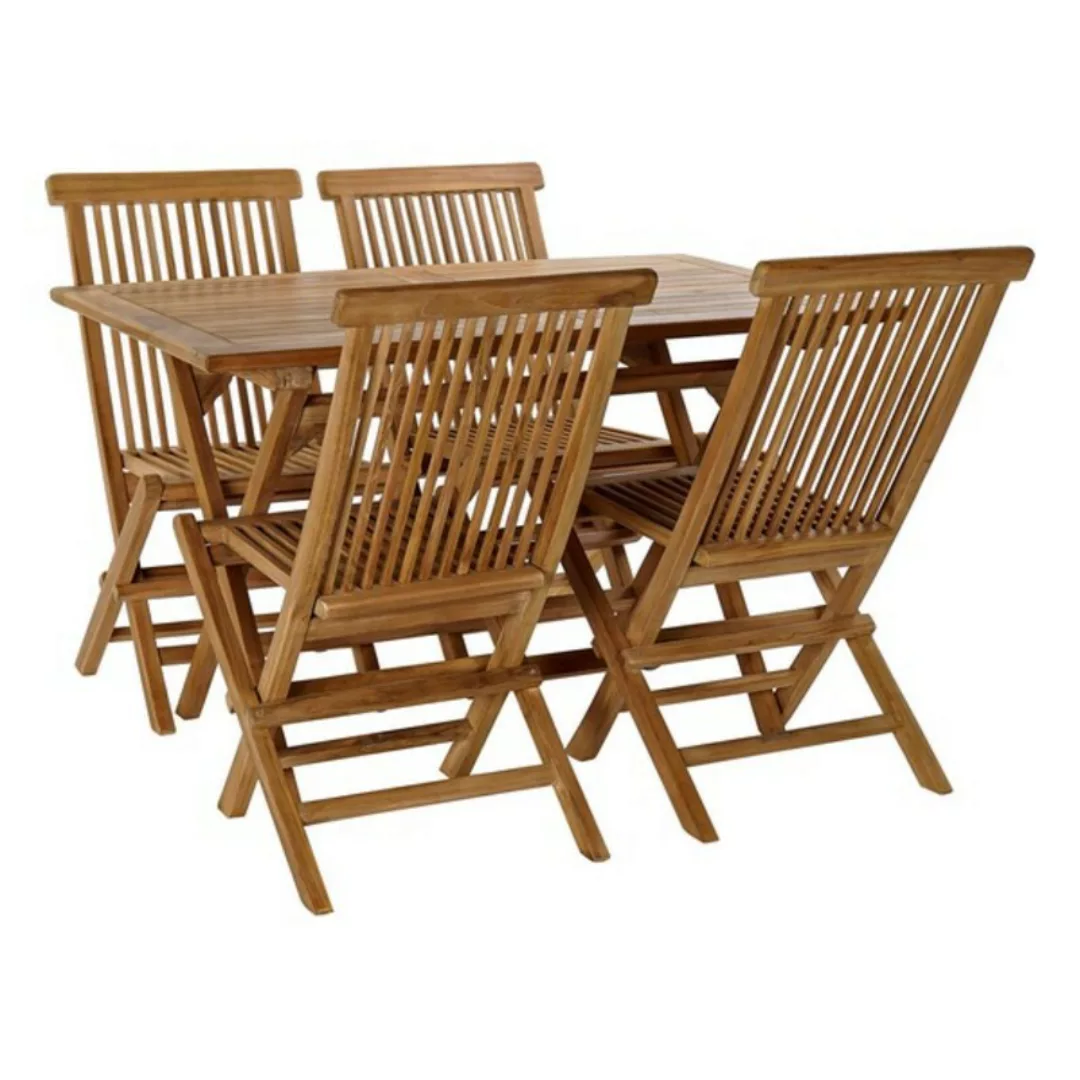 Tisch-set Mit 4 Stühlen Dkd Home Decor 120 X 70 X 75 Cm Teakholz 90 Cm (5 P günstig online kaufen