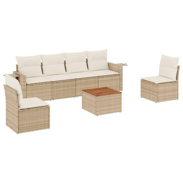 vidaXL Sofaelement 7-tlg. Garten-Sofagarnitur mit Kissen Beige Poly Rattan günstig online kaufen