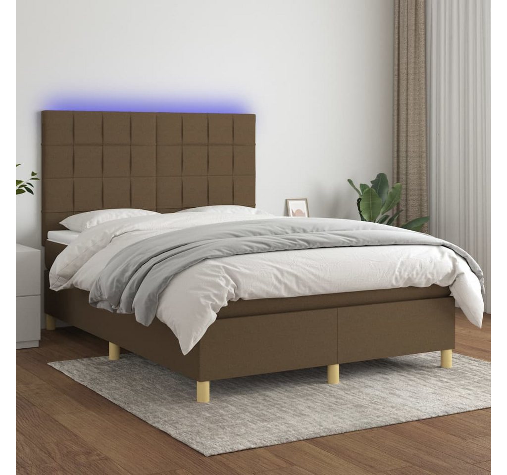 vidaXL Boxspringbett Boxspringbett mit Matratze LED Dunkelbraun 140x200 cm günstig online kaufen