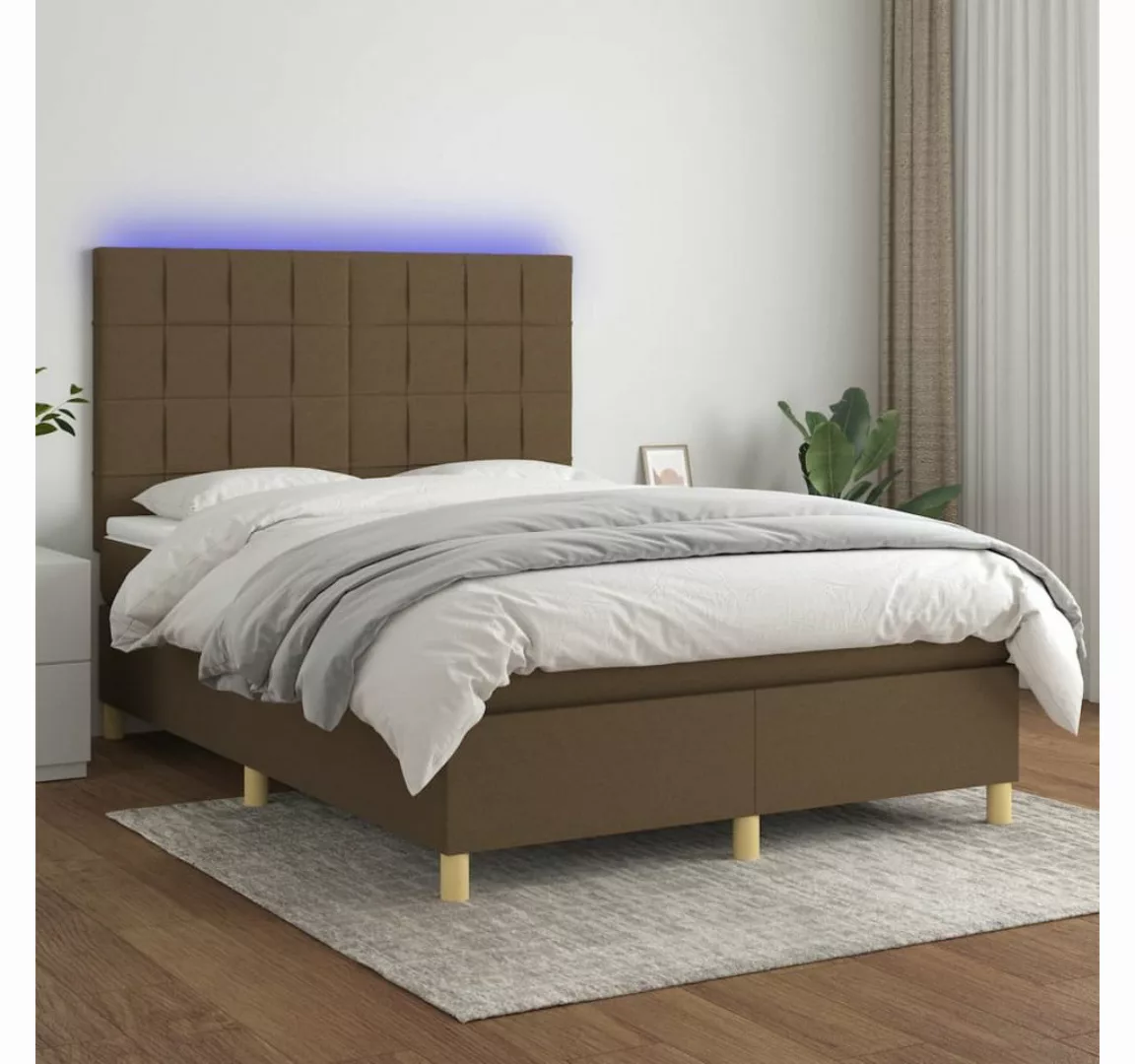 vidaXL Boxspringbett Boxspringbett mit Matratze LED Dunkelbraun 140x200 cm günstig online kaufen