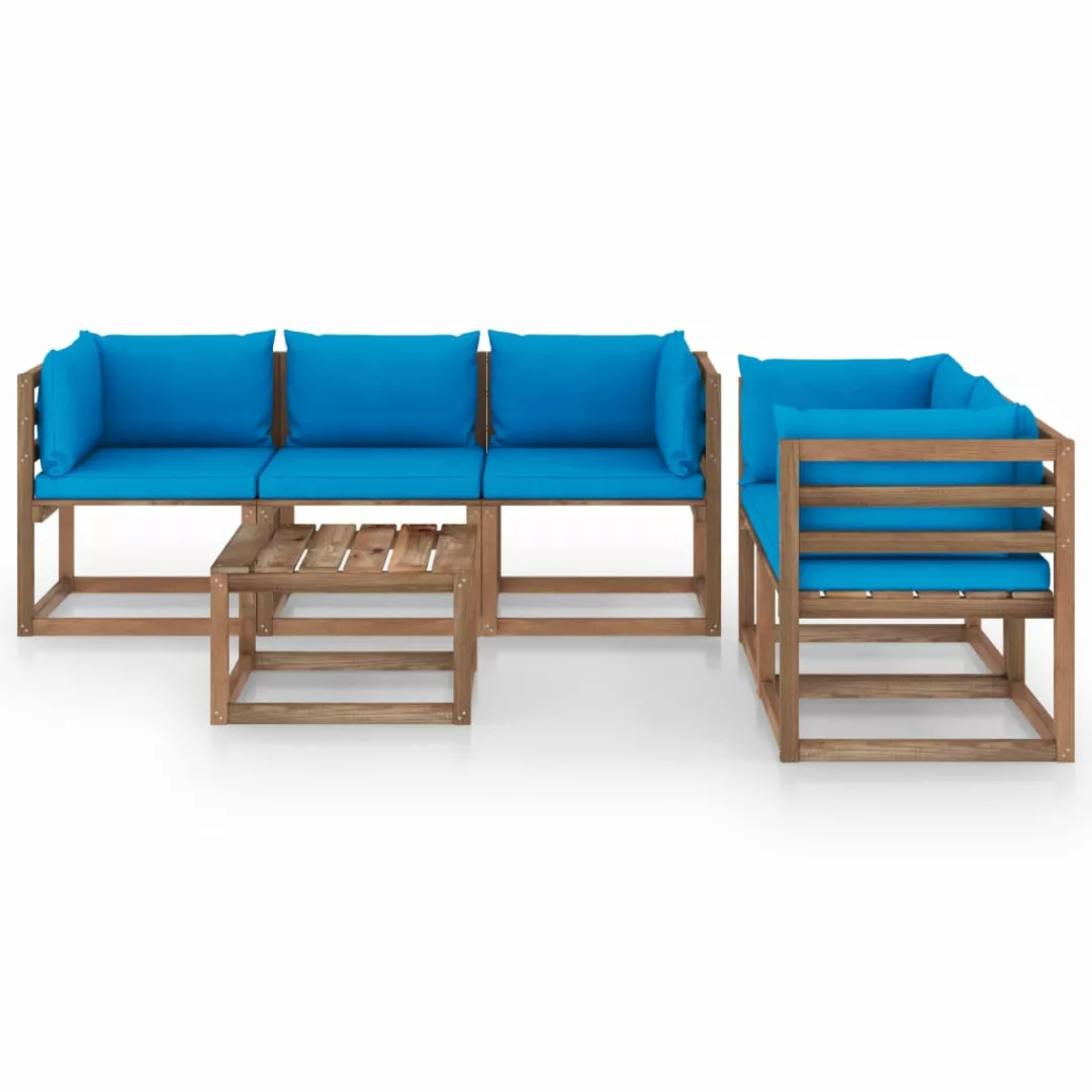 6-tlg. Garten-lounge-set Mit Hellblauen Kissen günstig online kaufen