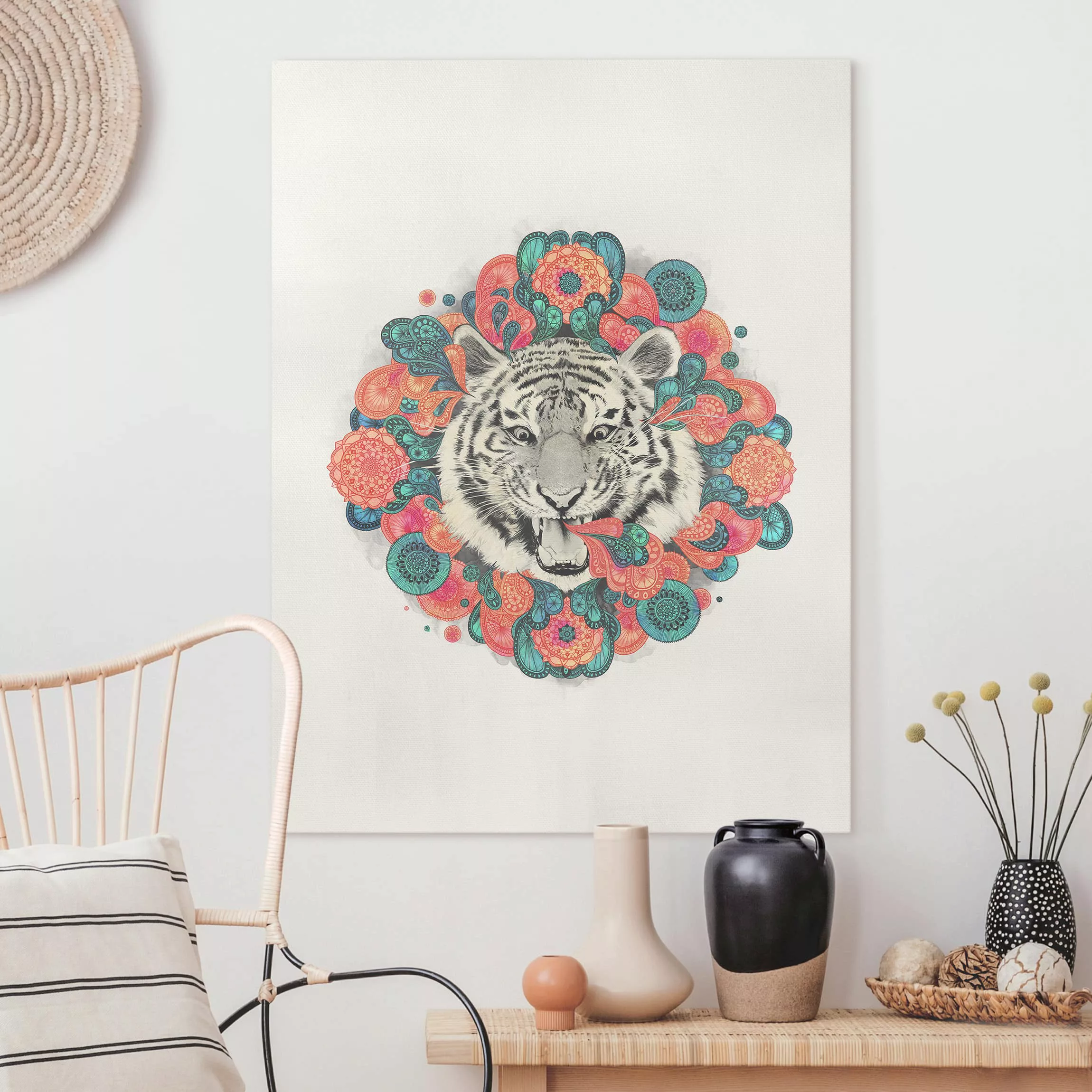 Leinwandbild Tiere - Hochformat Illustration Tiger Zeichnung Mandala Paisle günstig online kaufen