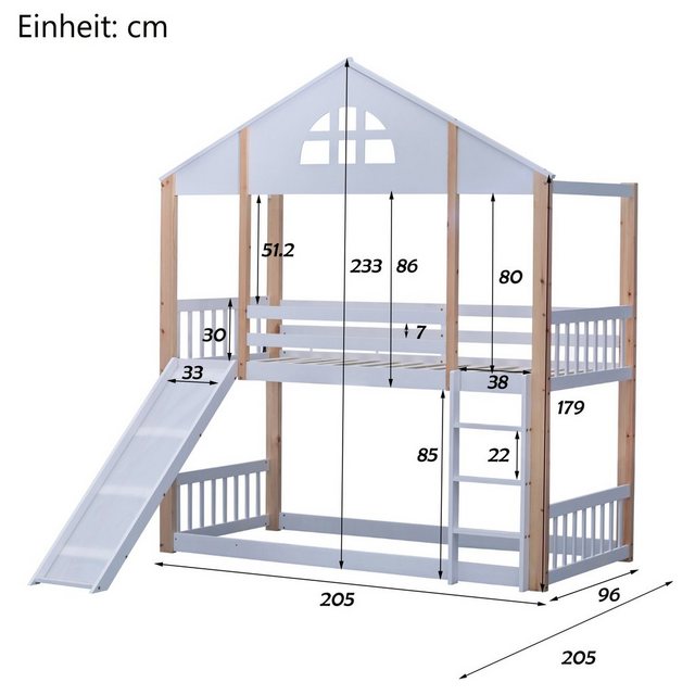 Celya Kinderbett mit Rutsche, 90x200cm,Hausbett mit Zäunen und Fallschutz, günstig online kaufen