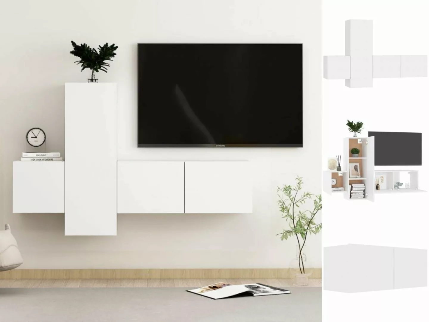 vidaXL TV-Schrank 3-tlg TV-Schrank-Set Weiß Spanplatte TV-Konsole für Ferns günstig online kaufen