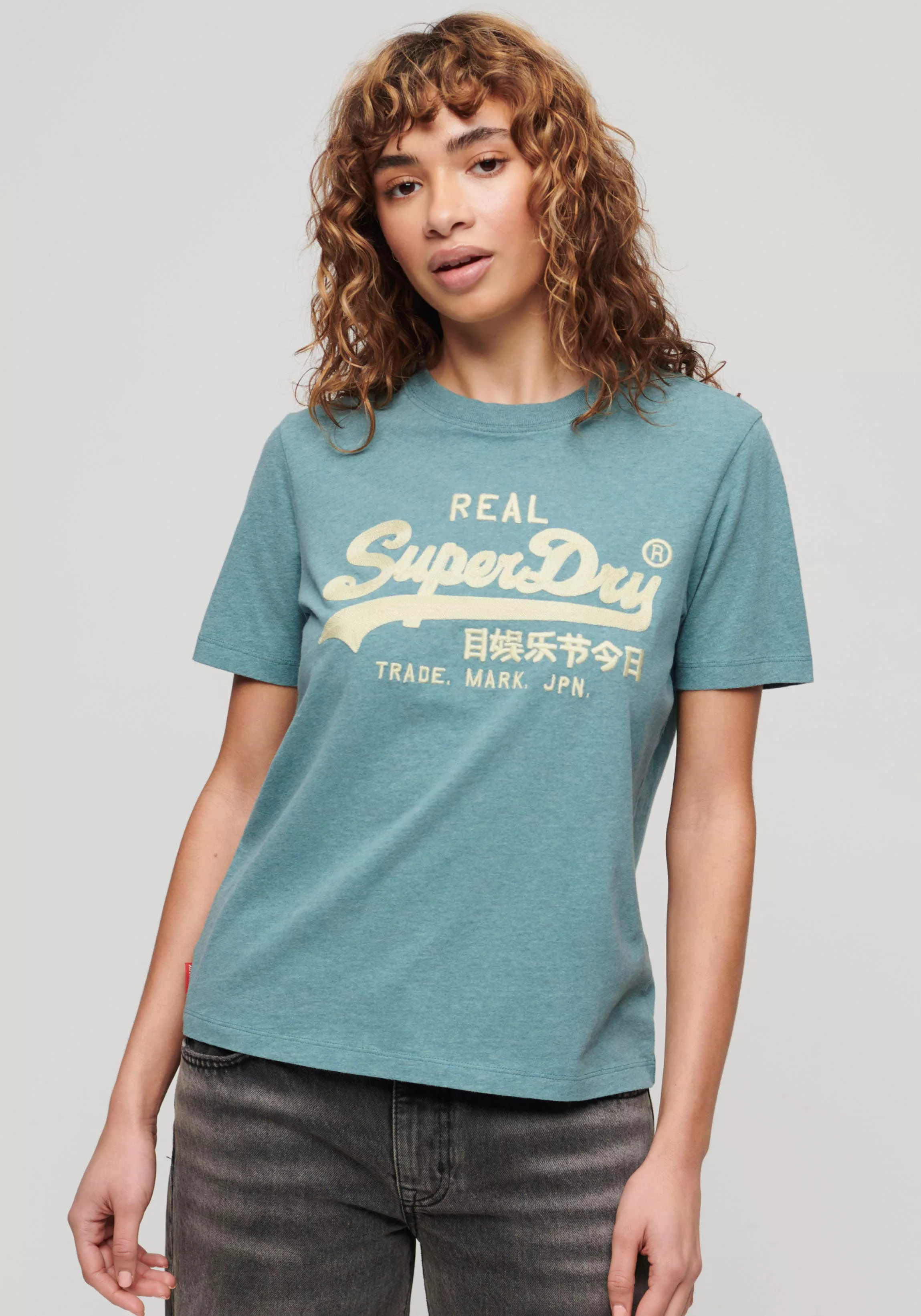 Superdry T-Shirt EMBROIDERED VL RELAXED T SHIRT Blue Grass Marl günstig online kaufen
