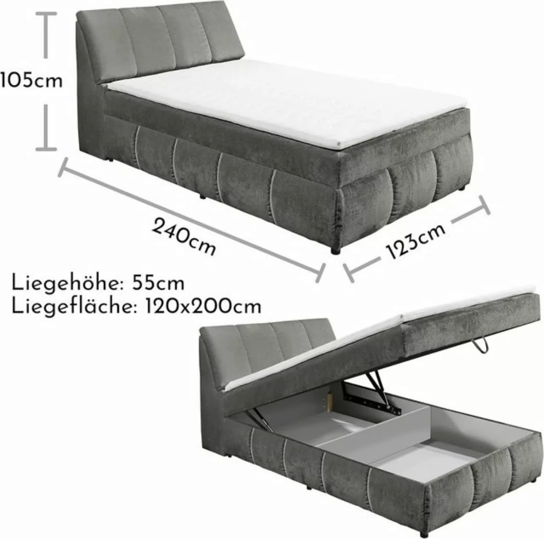 freiraum Boxspringbett Valencia 120, Stauraum, Topper, graphit, 120x200cm - günstig online kaufen