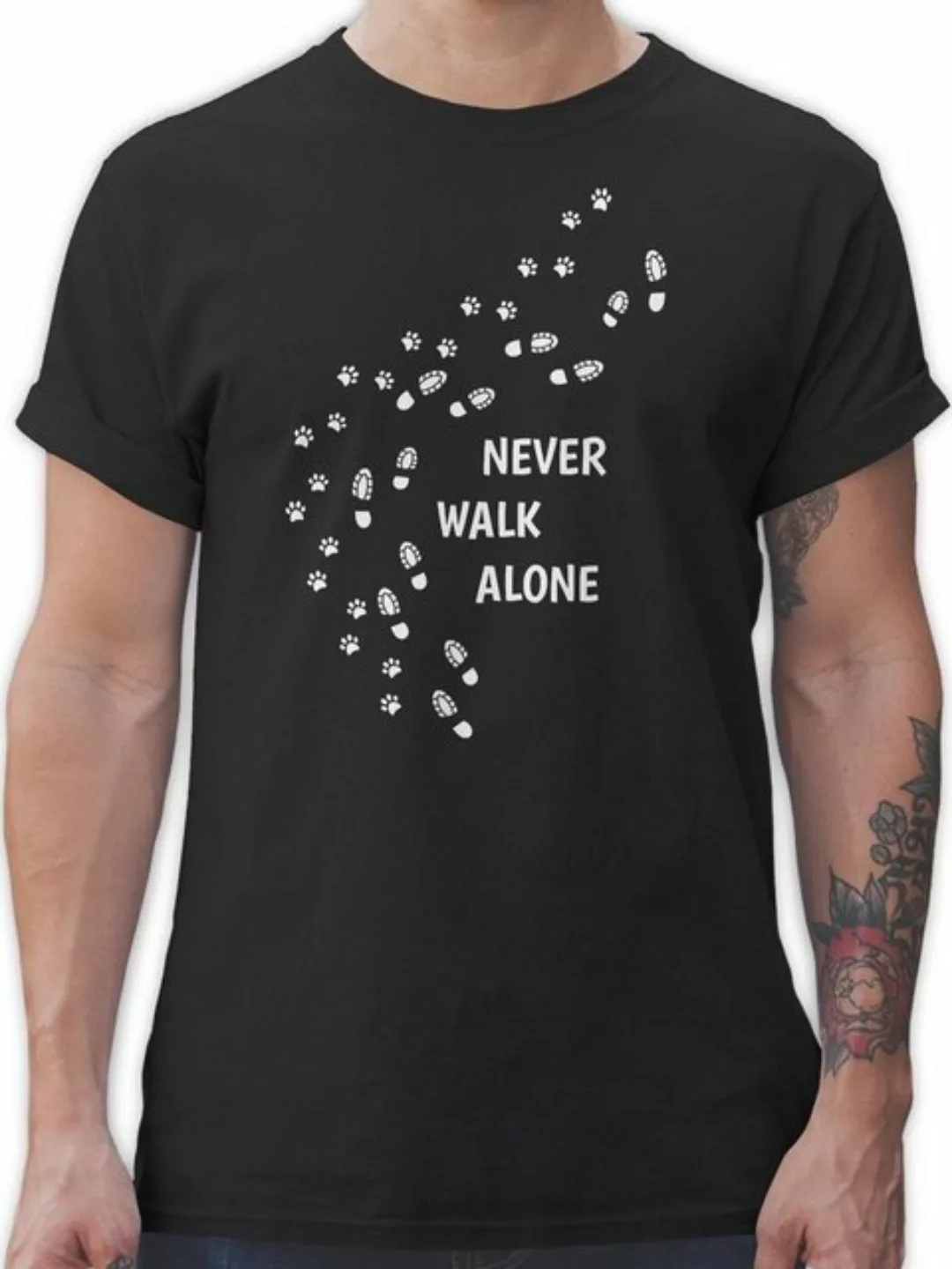 Shirtracer T-Shirt Never walk alone Pfotenabdrücke Geschenk für Hundebesitz günstig online kaufen