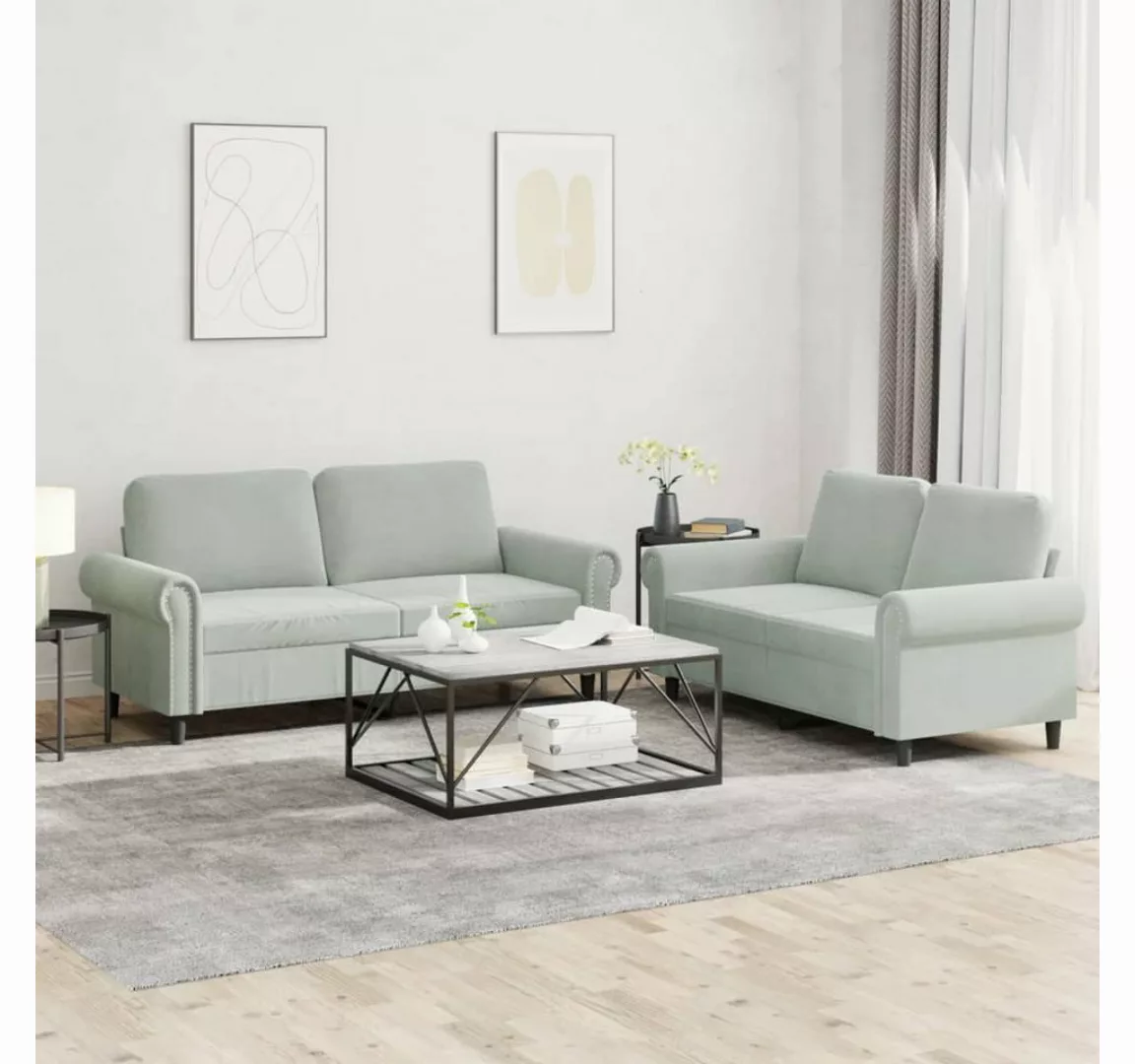 vidaXL Sofa Sofagarnitur Set mit Kissen Samt, 2-tlg., Hellgrau günstig online kaufen