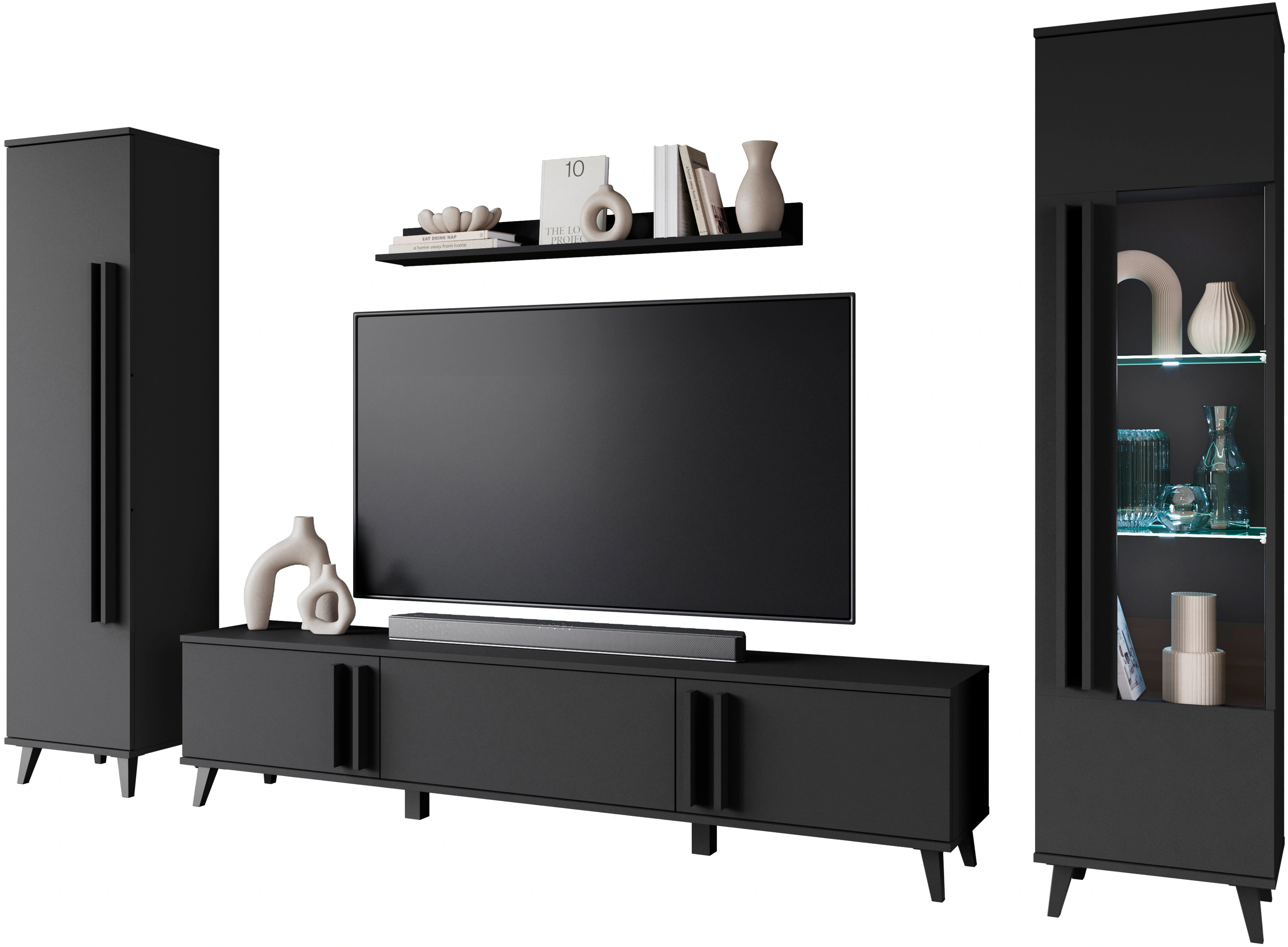 INOSIGN Wohnwand "Helsinki, Modernes Set mit verglaster Vitrine", (Komplett günstig online kaufen
