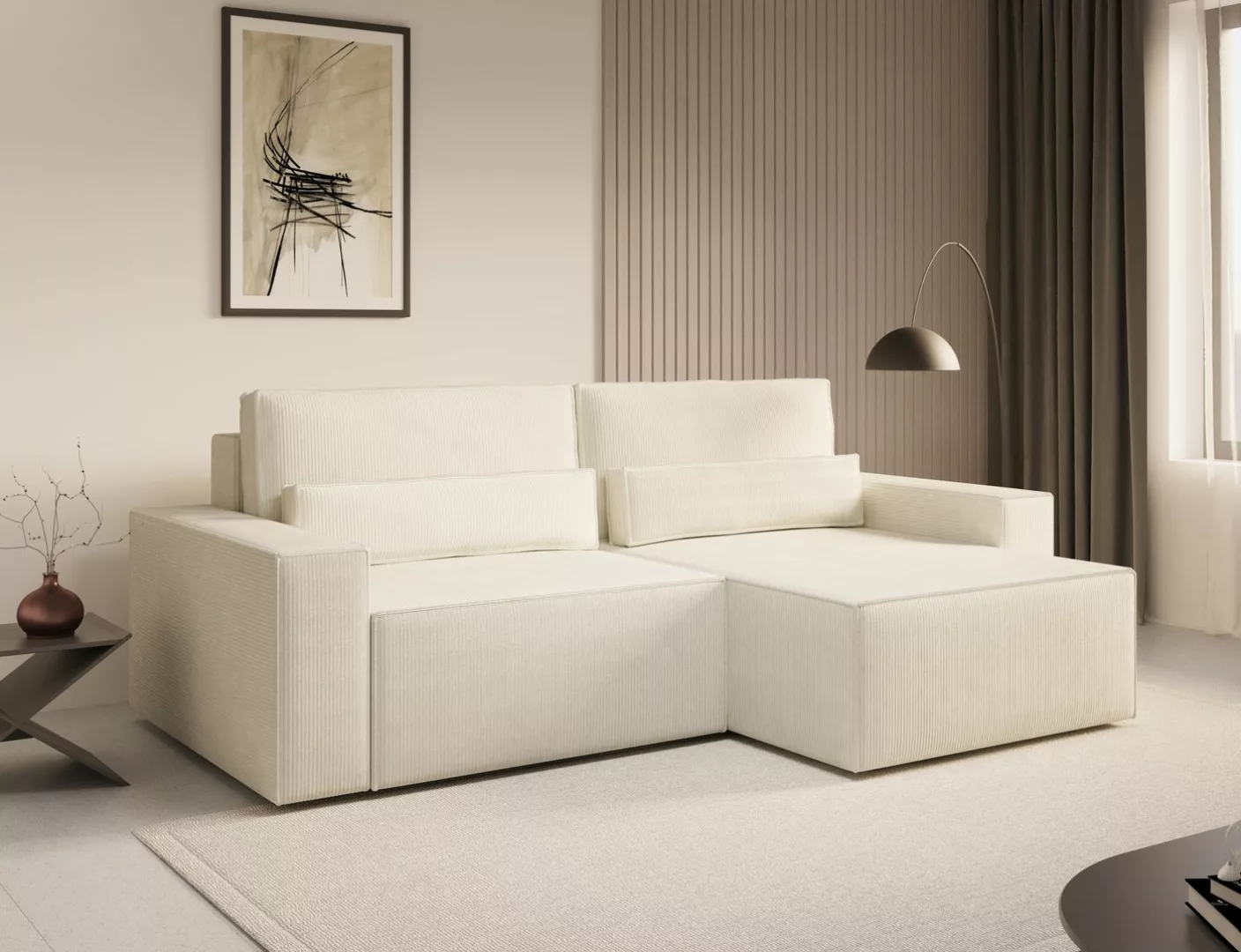 MOEBLO Ecksofa DENVER MINI aus Cord, Ottomane beidseitig montierbar Couch C günstig online kaufen