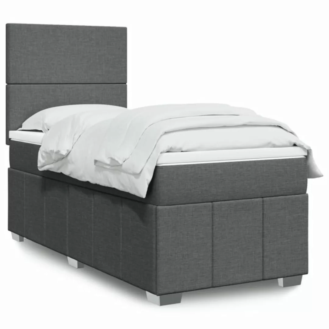 vidaXL Boxspringbett, Boxspringbett mit Matratze Dunkelgrau 100x200 cm Stof günstig online kaufen