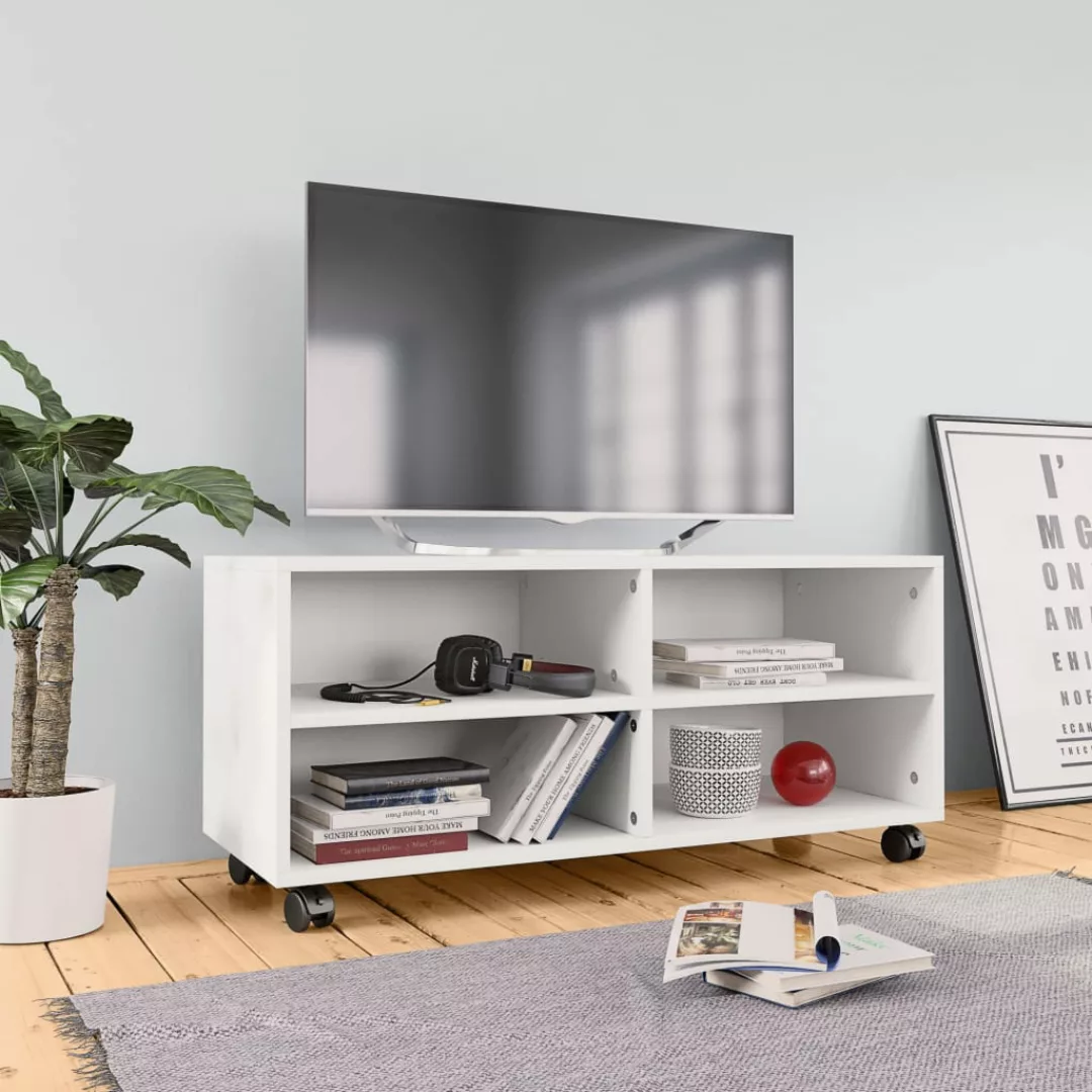 vidaXL TV-Schrank TV-Schrank mit Rollen Weiß 903535 cm Spanplatte Lowboard günstig online kaufen