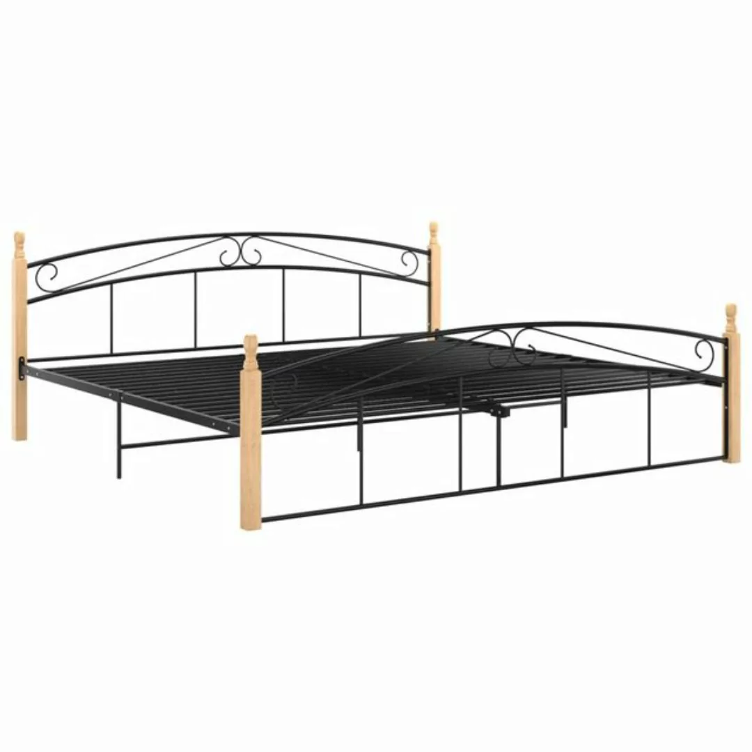 vidaXL Bettgestell Massivholzbett Schwarz Metall und Eiche 200x200 cm Doppe günstig online kaufen