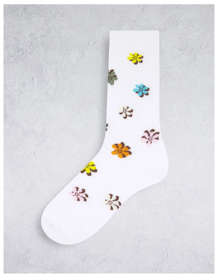 ASOS DESIGN – Knöchelsocken mit bunten Blumendetails-Weiß günstig online kaufen