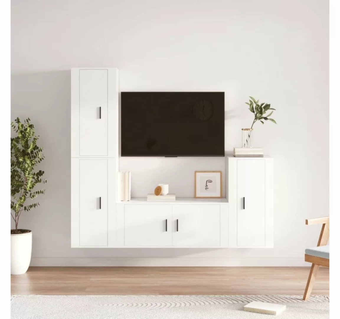 vidaXL TV-Schrank 4-tlg. TV-Schrank-Set Weiß Holzwerkstoff (4-St) günstig online kaufen